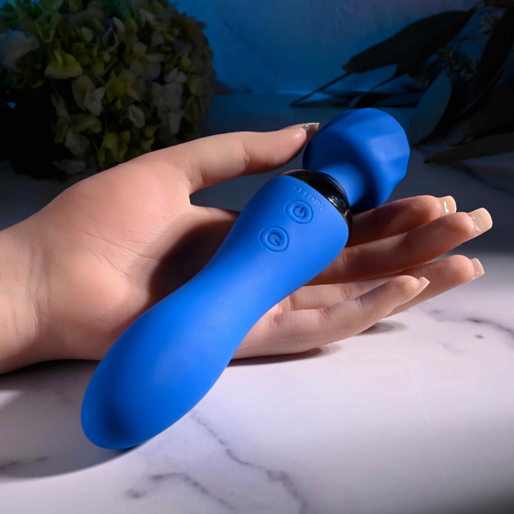 Selopa Blue Belle Silicone Rechargeable Dual End Vibrating Wand - Blue