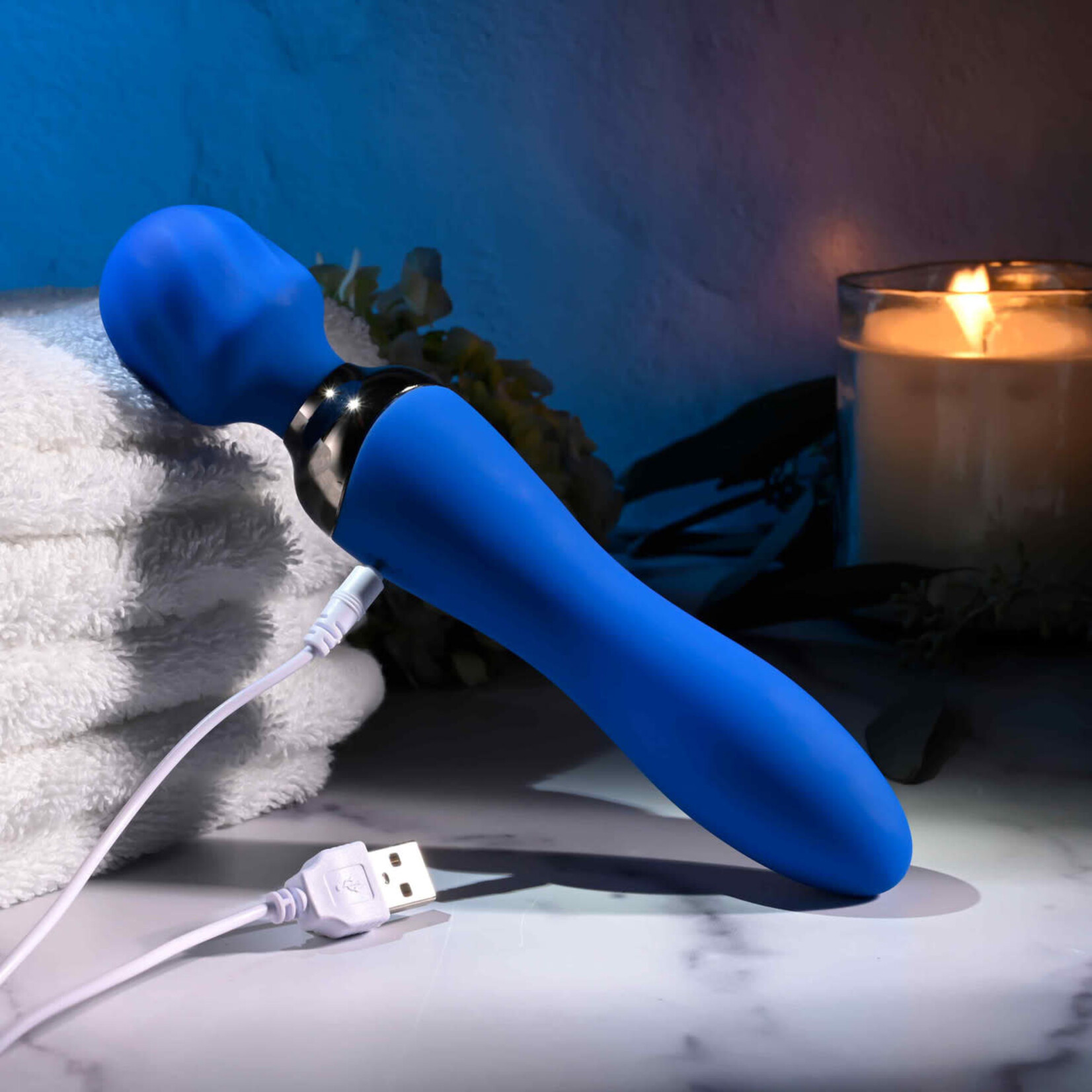 Selopa Blue Belle Silicone Rechargeable Dual End Vibrating Wand - Blue