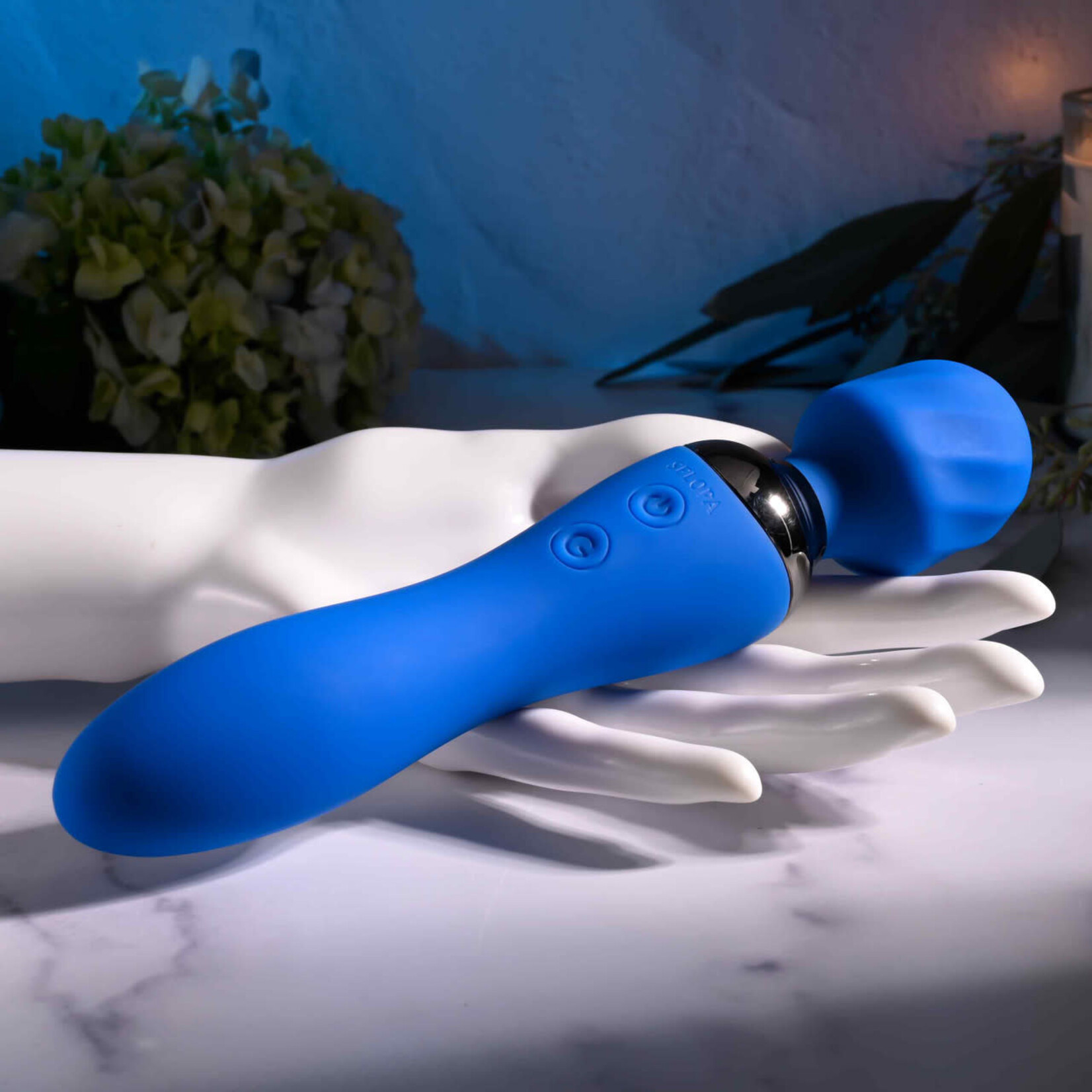 Selopa Blue Belle Silicone Rechargeable Dual End Vibrating Wand - Blue