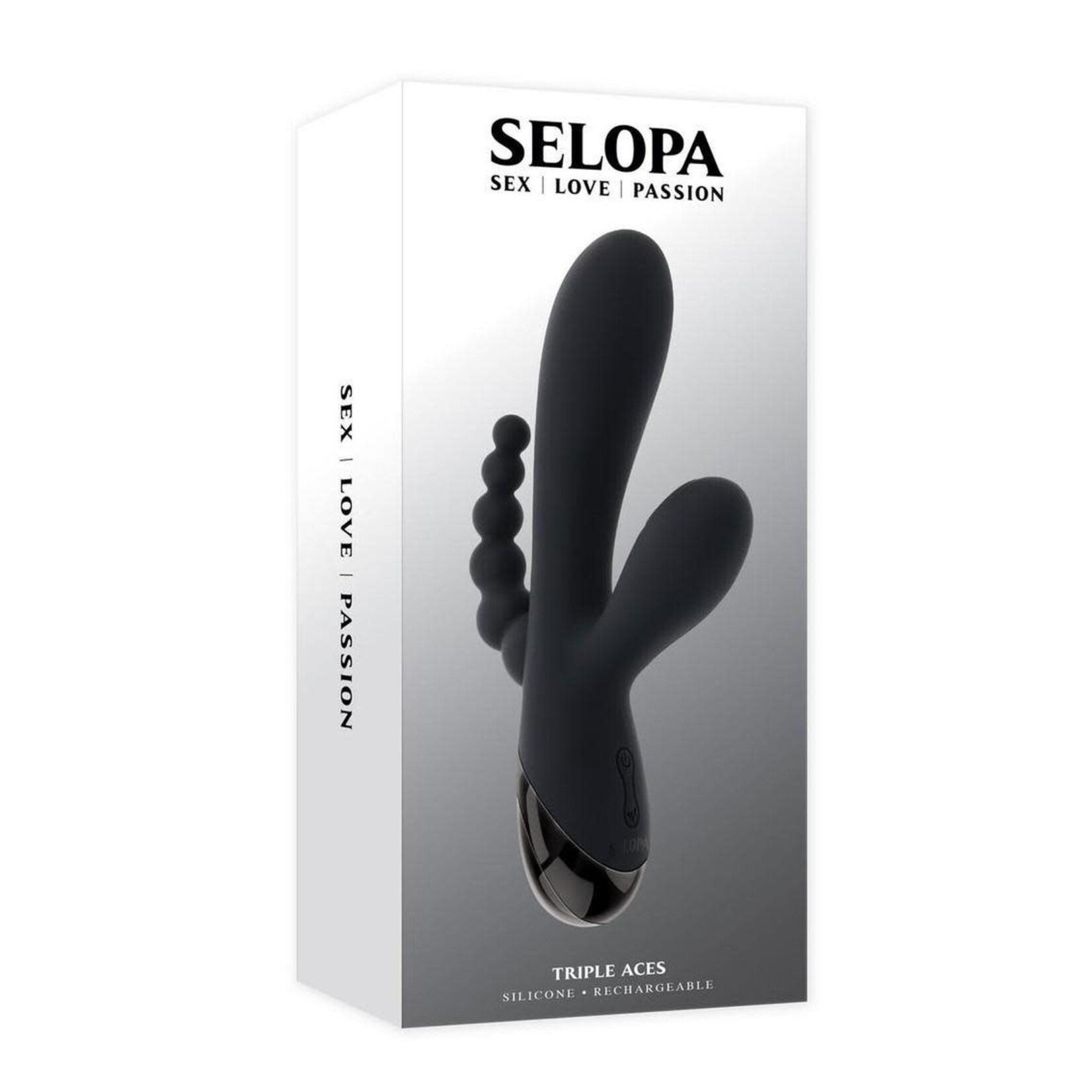 Selopa Triple Aces Rechargeable Silicone Triple Rabbit Vibrator - Black