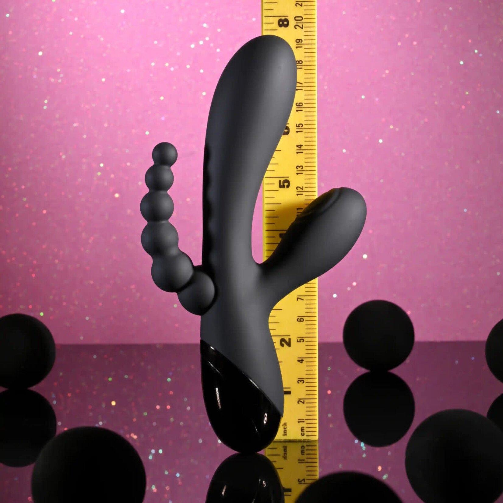 Selopa Triple Aces Rechargeable Silicone Triple Rabbit Vibrator - Black