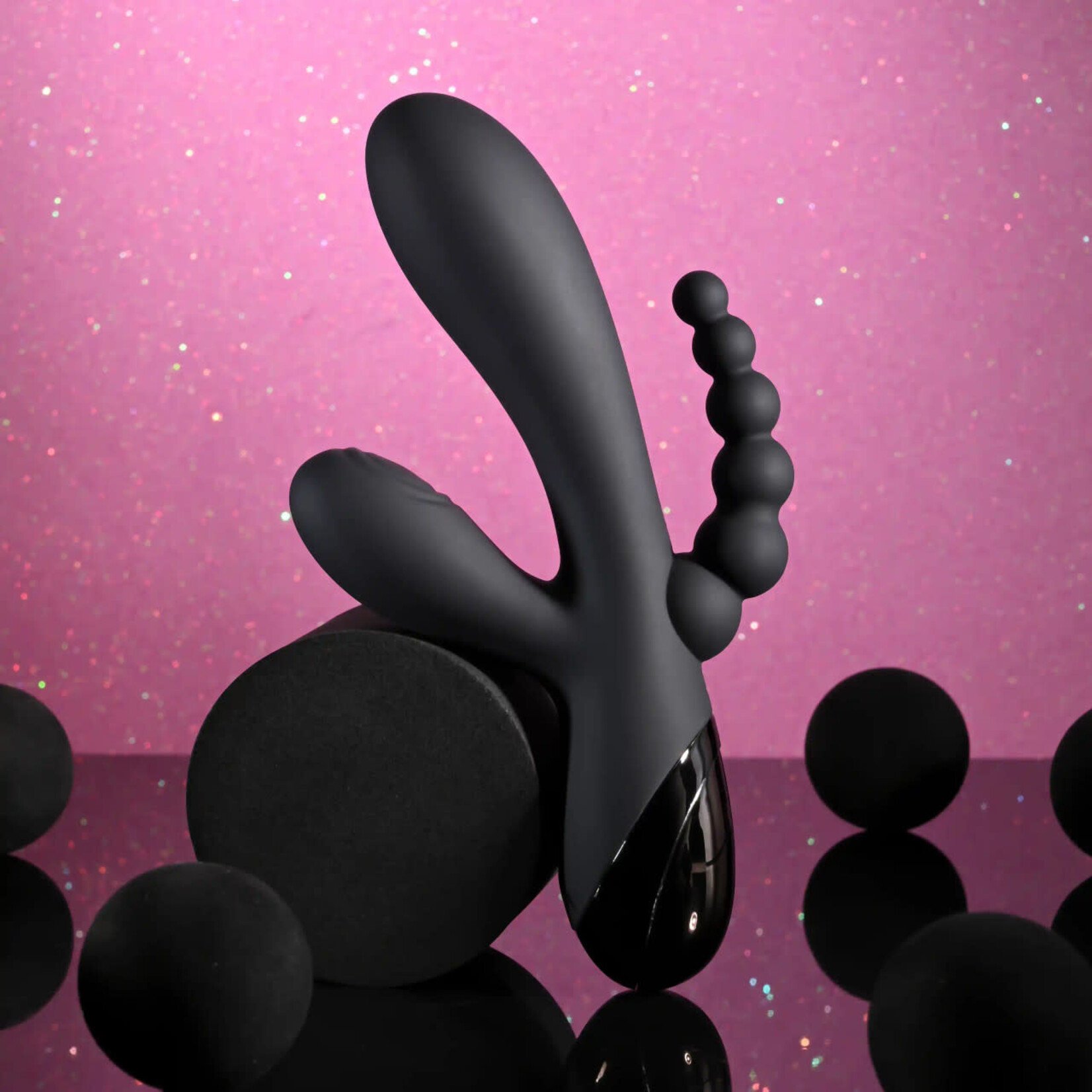 Selopa Triple Aces Rechargeable Silicone Triple Rabbit Vibrator - Black