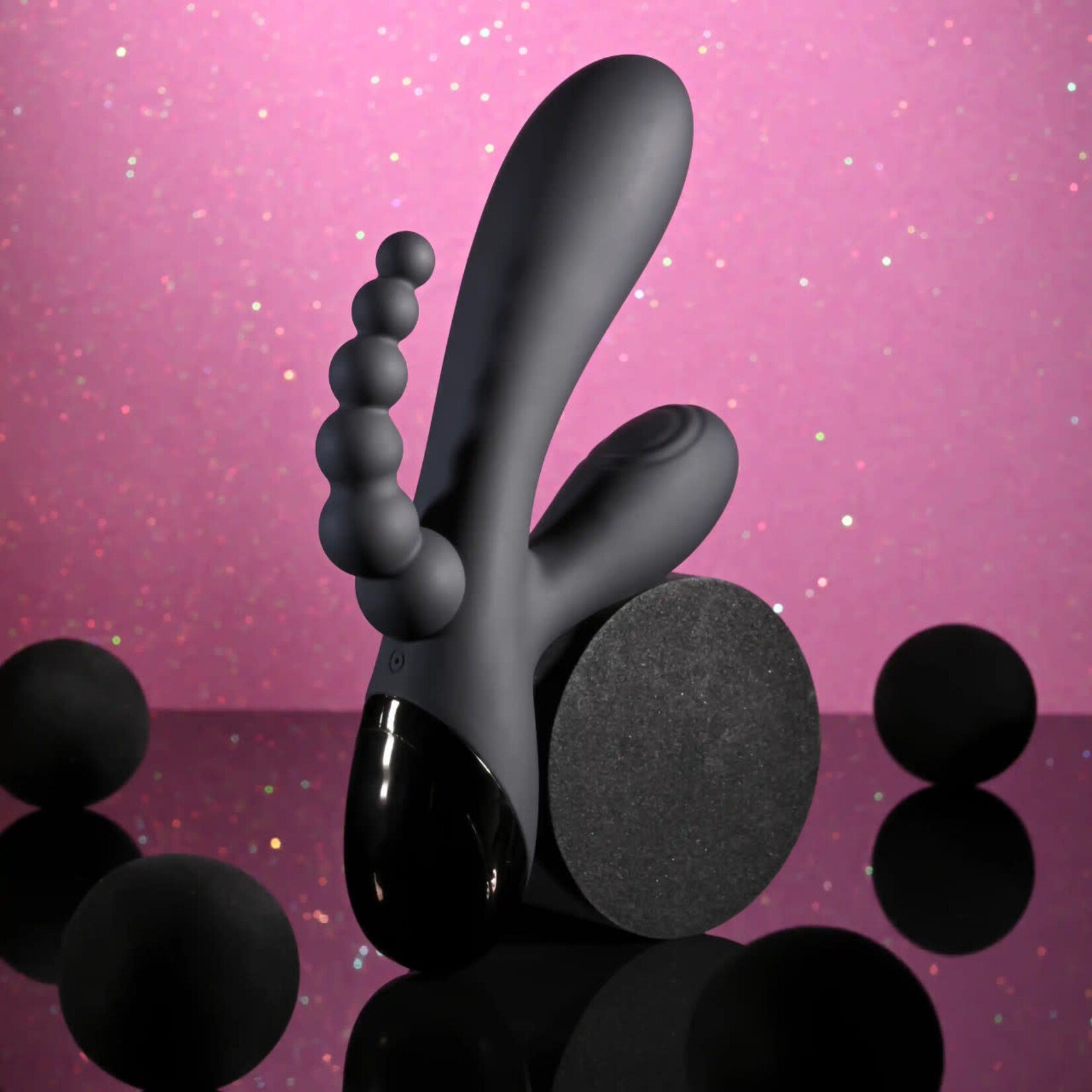 Selopa Triple Aces Rechargeable Silicone Triple Rabbit Vibrator - Black