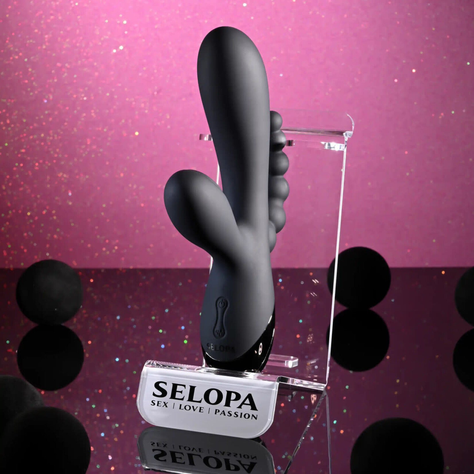 Selopa Triple Aces Rechargeable Silicone Triple Rabbit Vibrator - Black