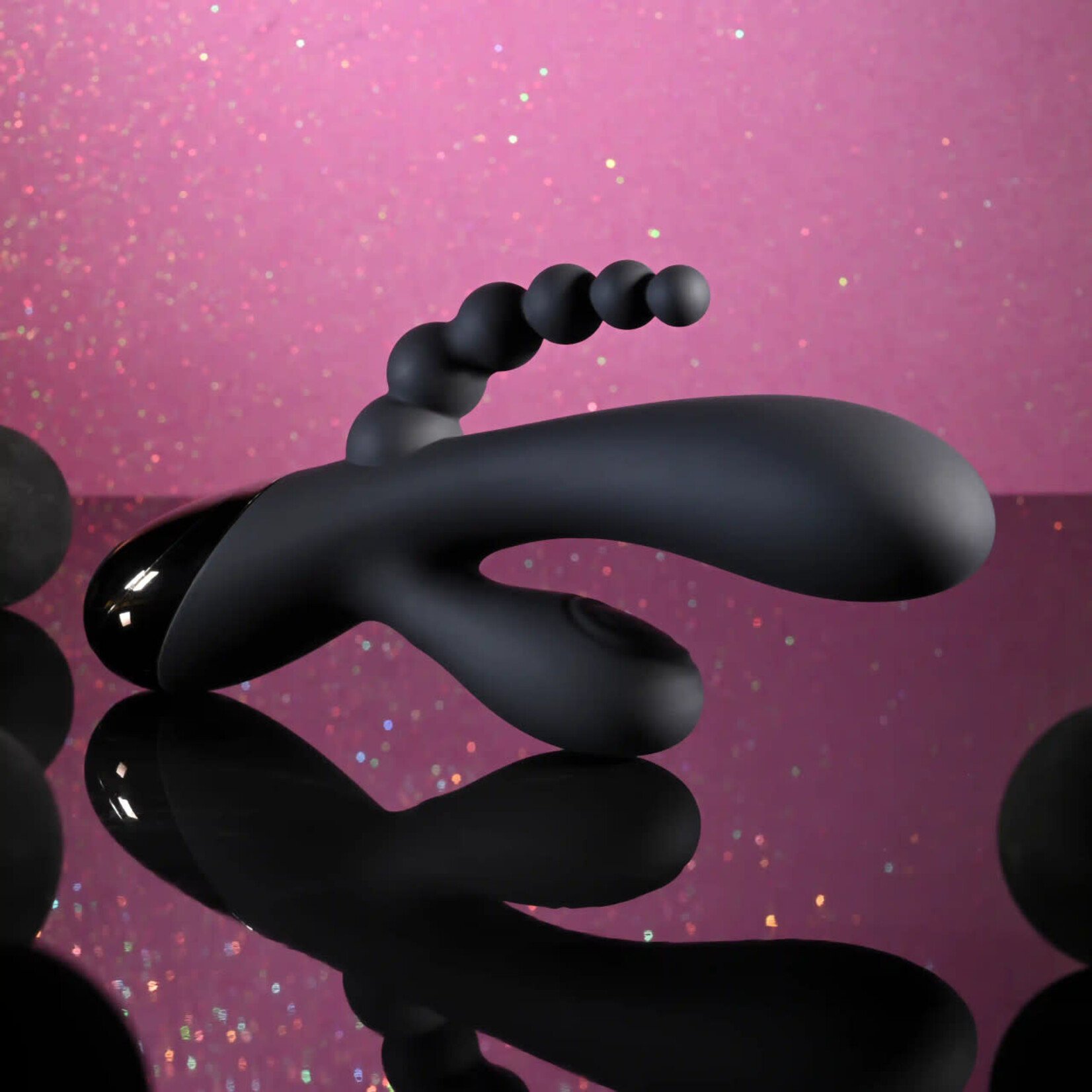 Selopa Triple Aces Rechargeable Silicone Triple Rabbit Vibrator - Black