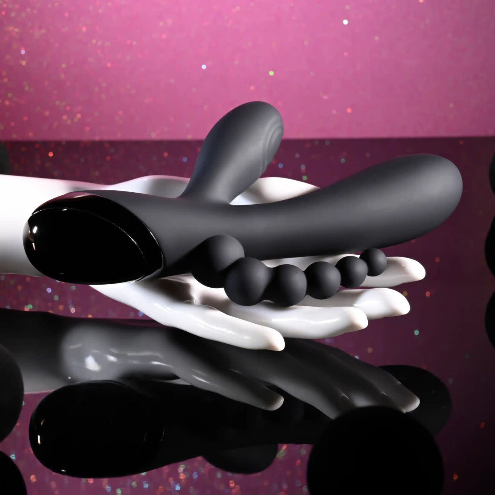 Selopa Triple Aces Rechargeable Silicone Triple Rabbit Vibrator - Black