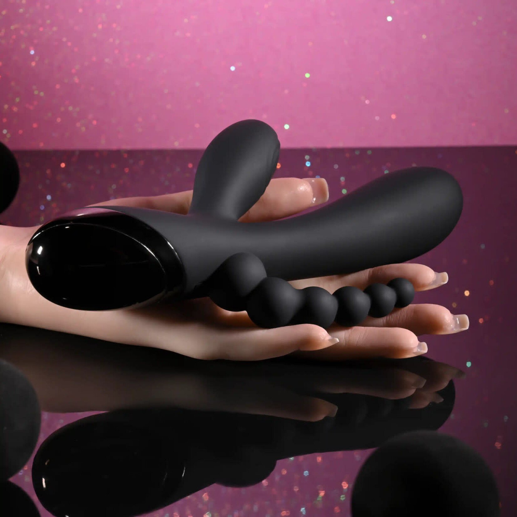 Selopa Triple Aces Rechargeable Silicone Triple Rabbit Vibrator - Black