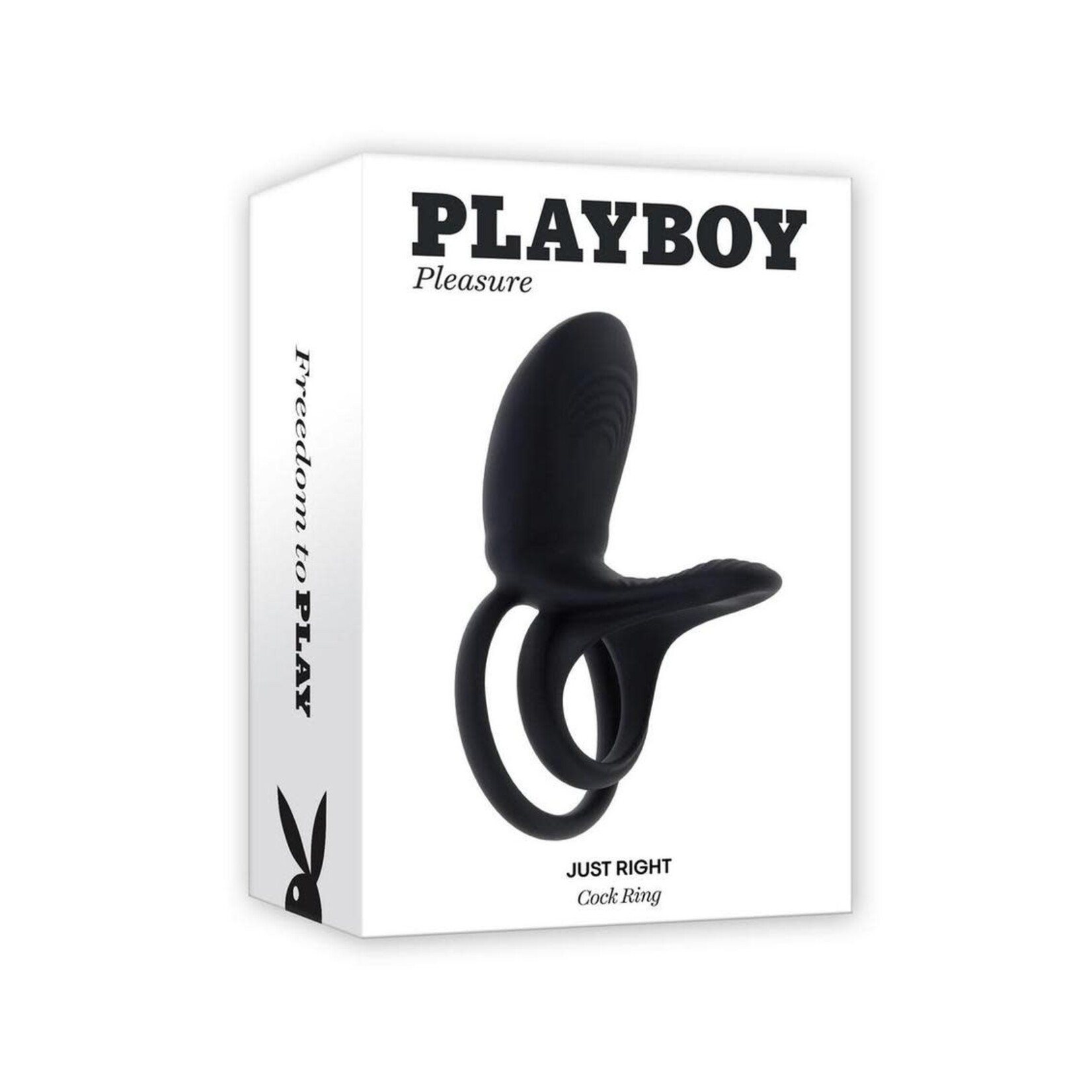 Playboy Just Right Rechargeable Silicone Dual Vibrating Cock Ring with Clitoral Stimulator- Black
