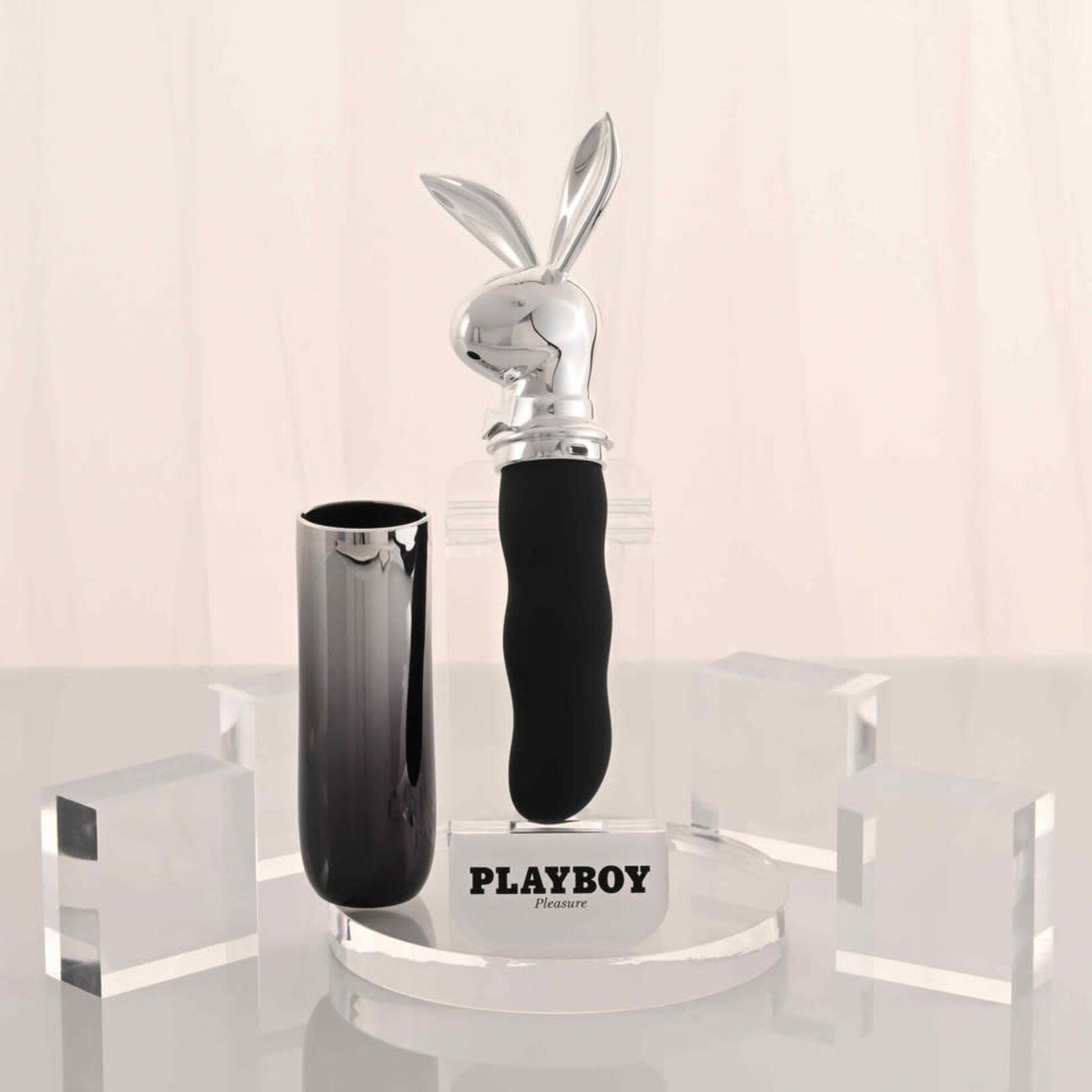 Playboy Bunny on the Go Rechargeable Silicone Rabbit Head Mini Vibrator - Black
