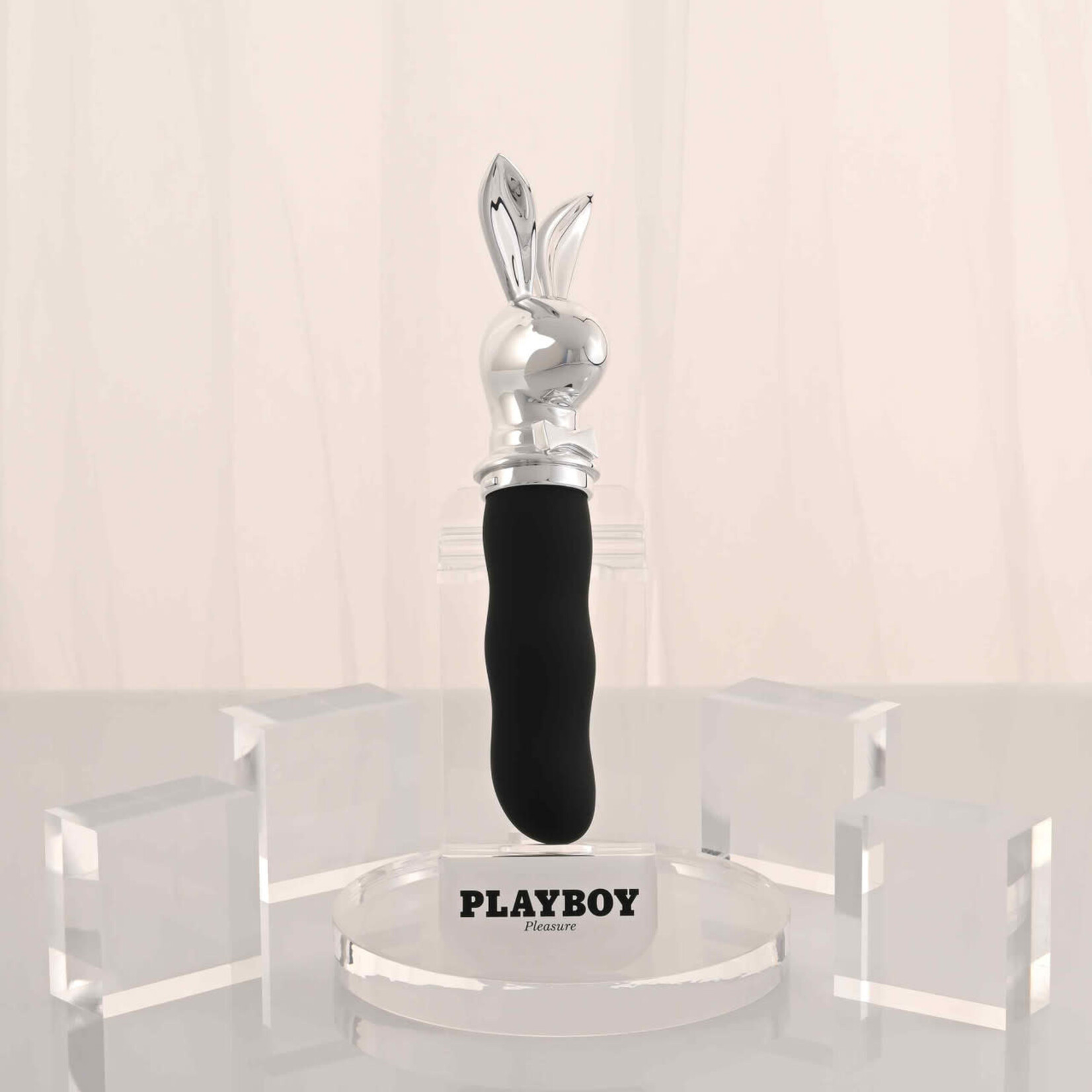 Playboy Bunny on the Go Rechargeable Silicone Rabbit Head Mini Vibrator - Black