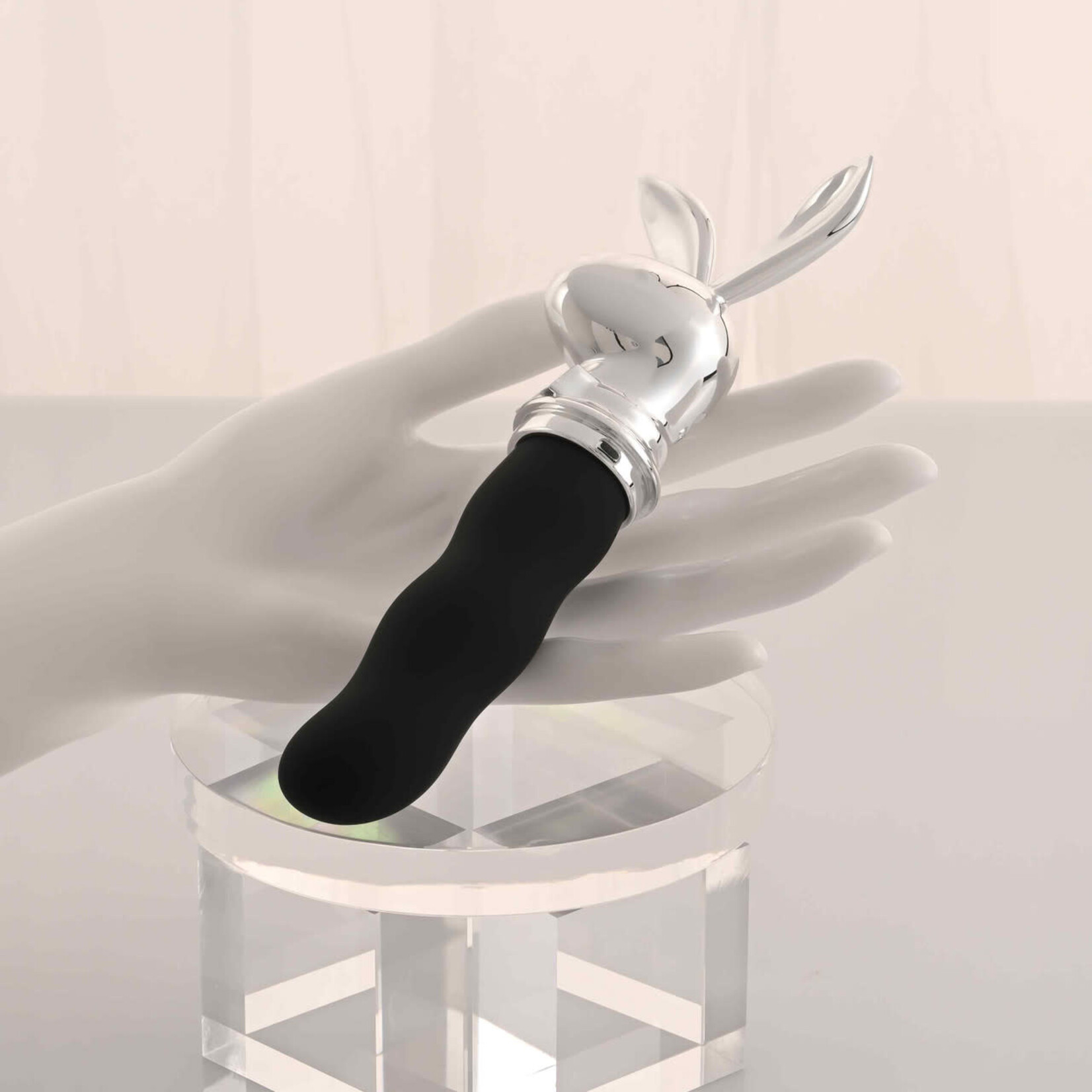 Playboy Bunny on the Go Rechargeable Silicone Rabbit Head Mini Vibrator - Black