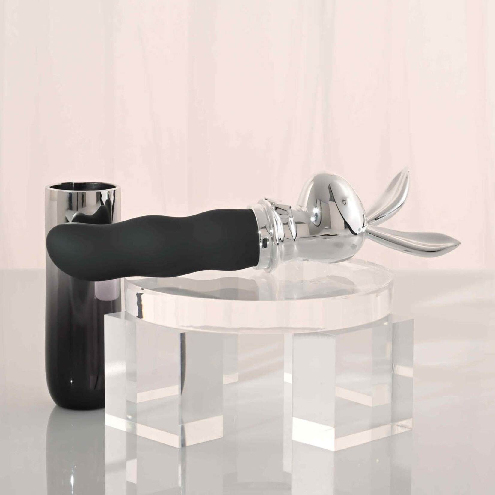 Playboy Bunny on the Go Rechargeable Silicone Rabbit Head Mini Vibrator - Black