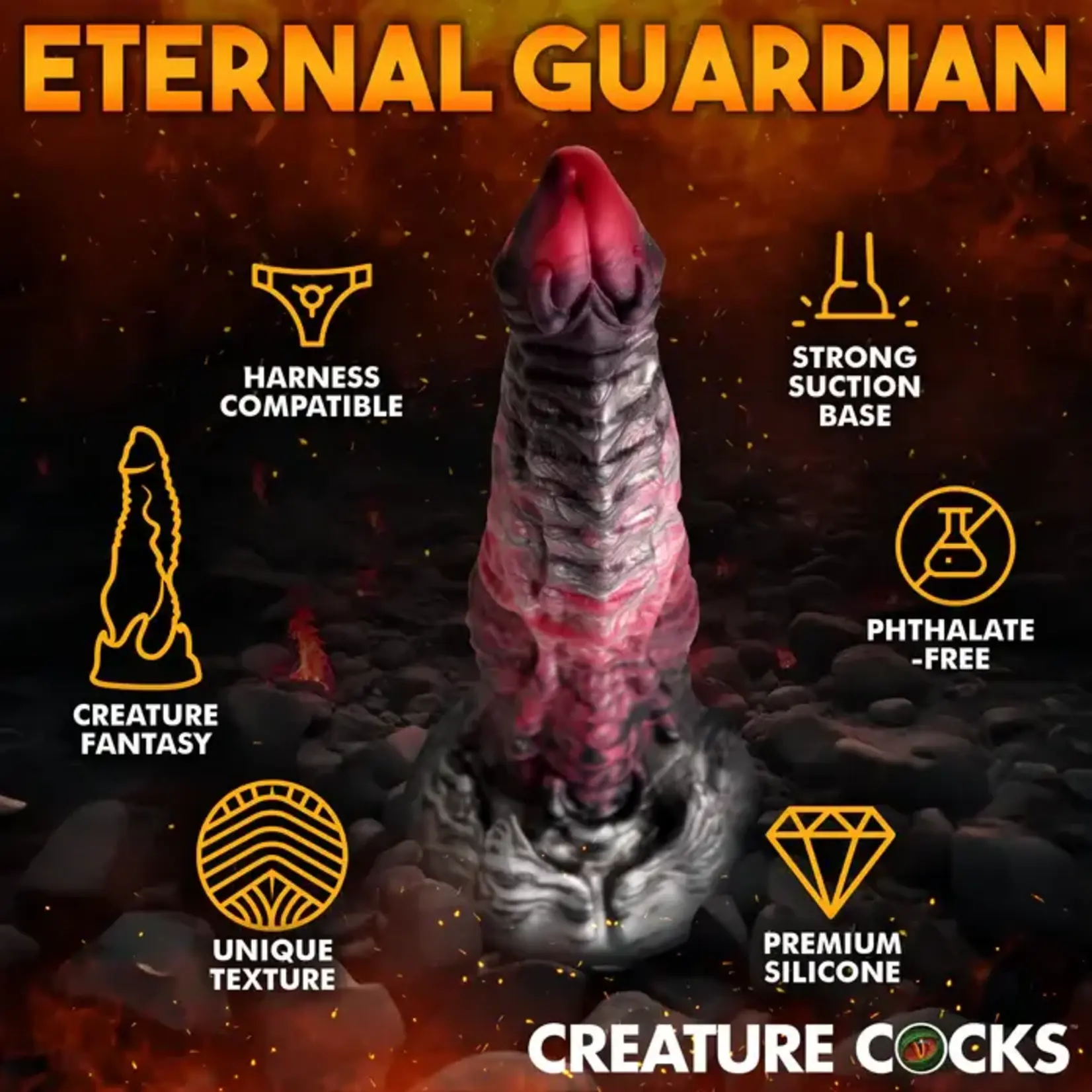 Creature Cocks Hades Silicone Dildo - Large - Black/Red