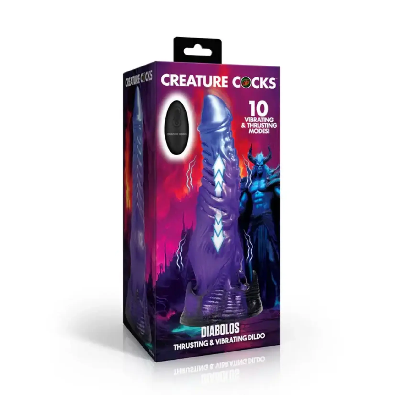 Creature Cocks Diabolos Thrusting & Vibrating Rechargeable Silicone Dildo with Remote Control - Purple/Black