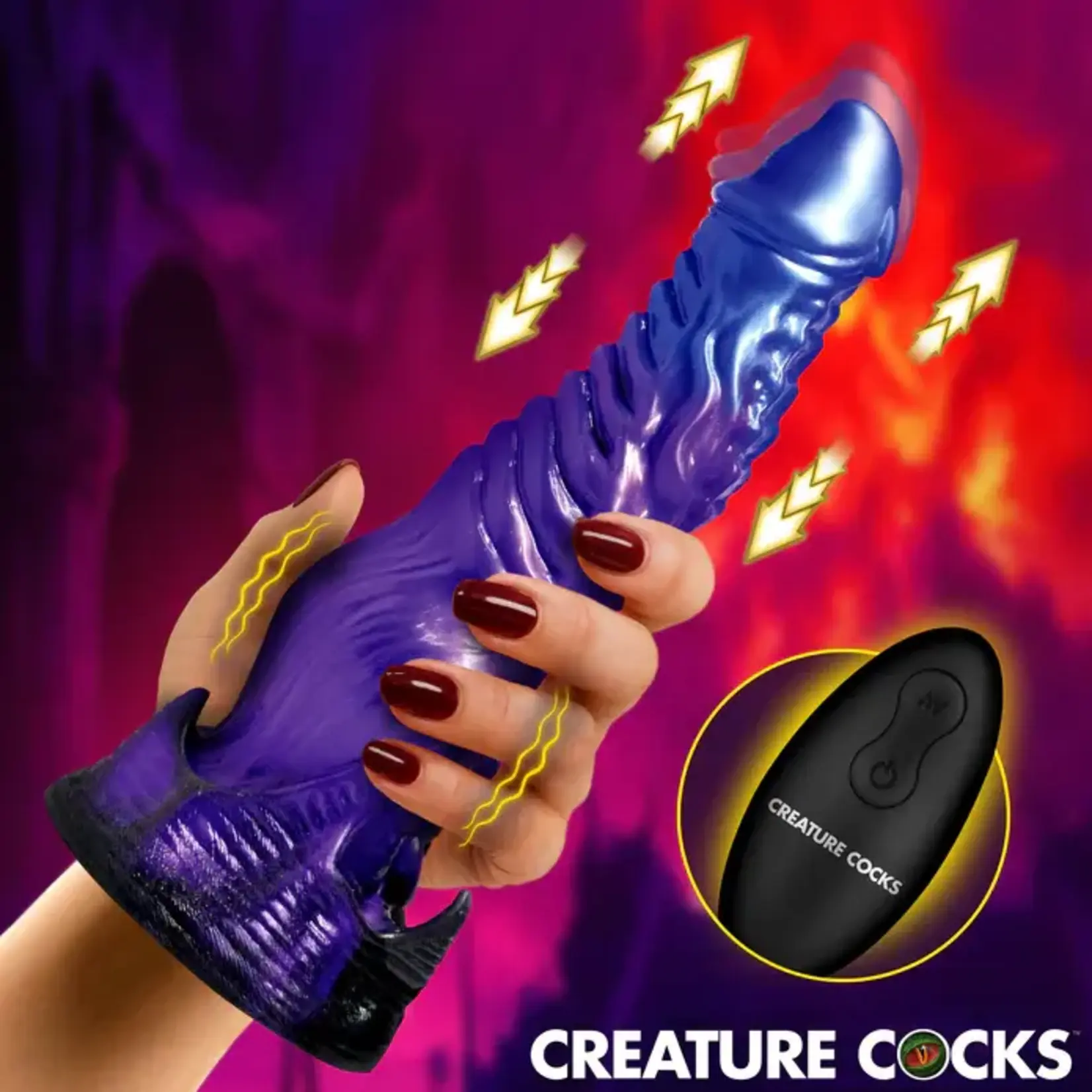 Creature Cocks Diabolos Thrusting & Vibrating Rechargeable Silicone Dildo with Remote Control - Purple/Black