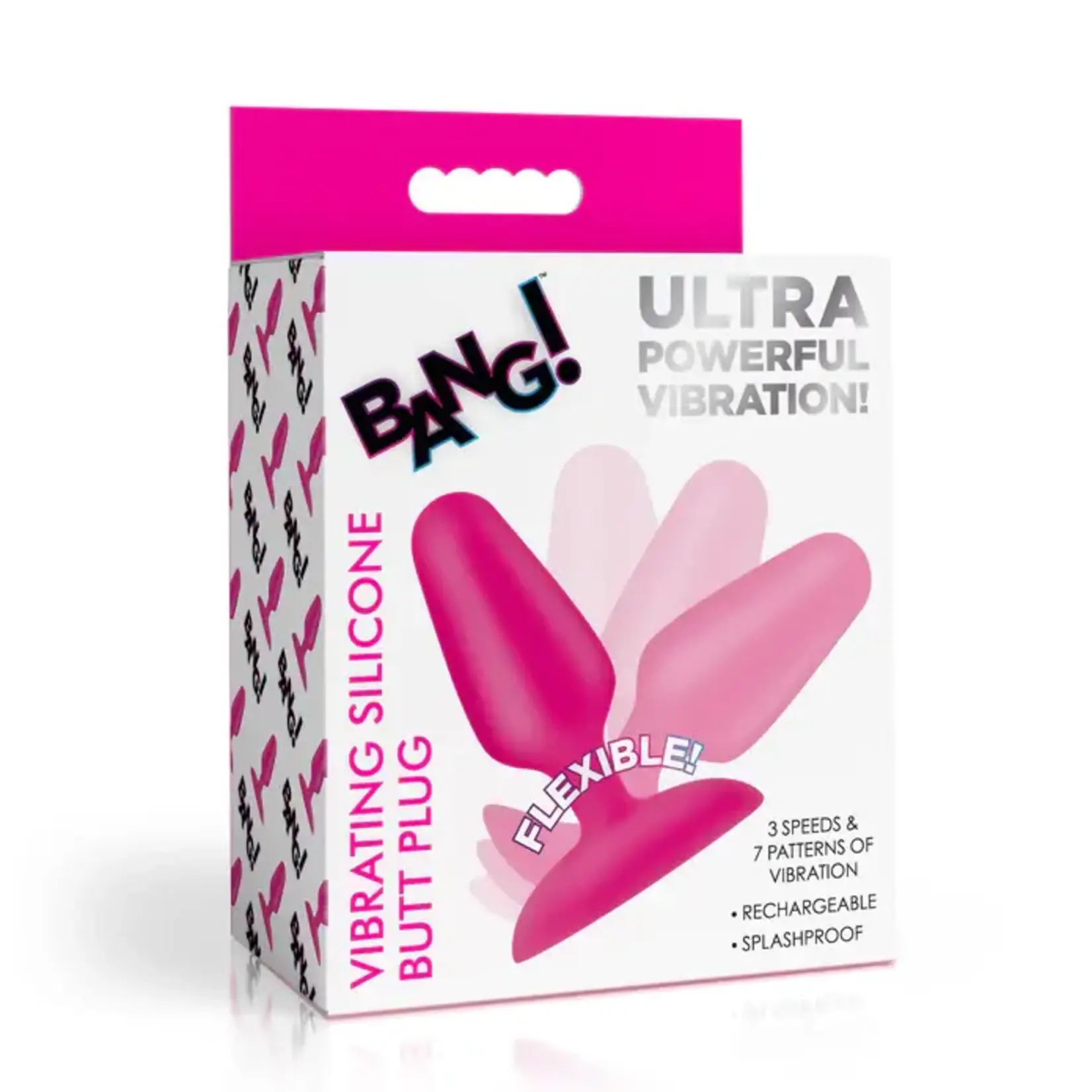 Bang! Flexible Vibrating Silicone Rechargeable Butt Plug - Pink