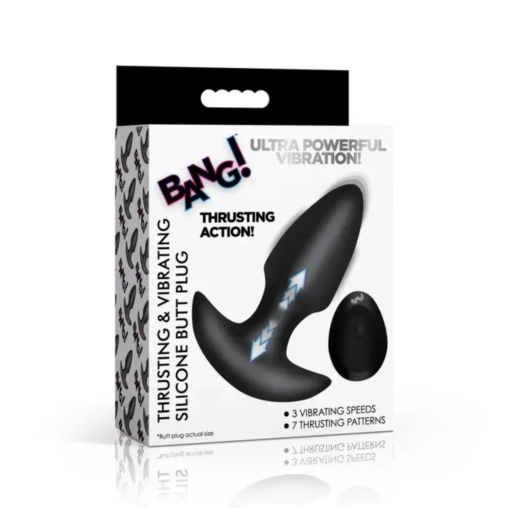 Bang! Thrusting & Vibrating Rechargeable Silicone Butt Plug - Black