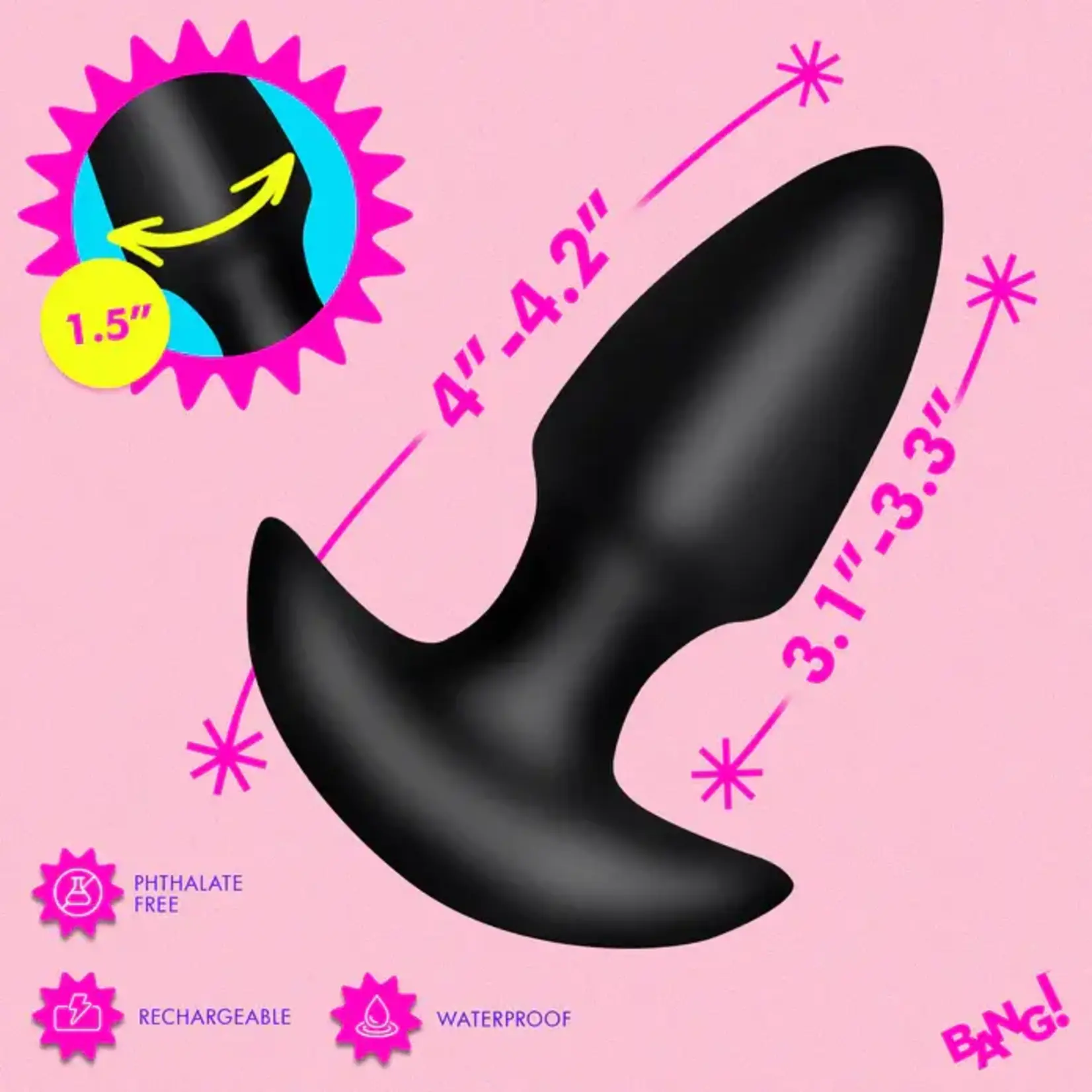 Bang! Thrusting & Vibrating Rechargeable Silicone Butt Plug - Black