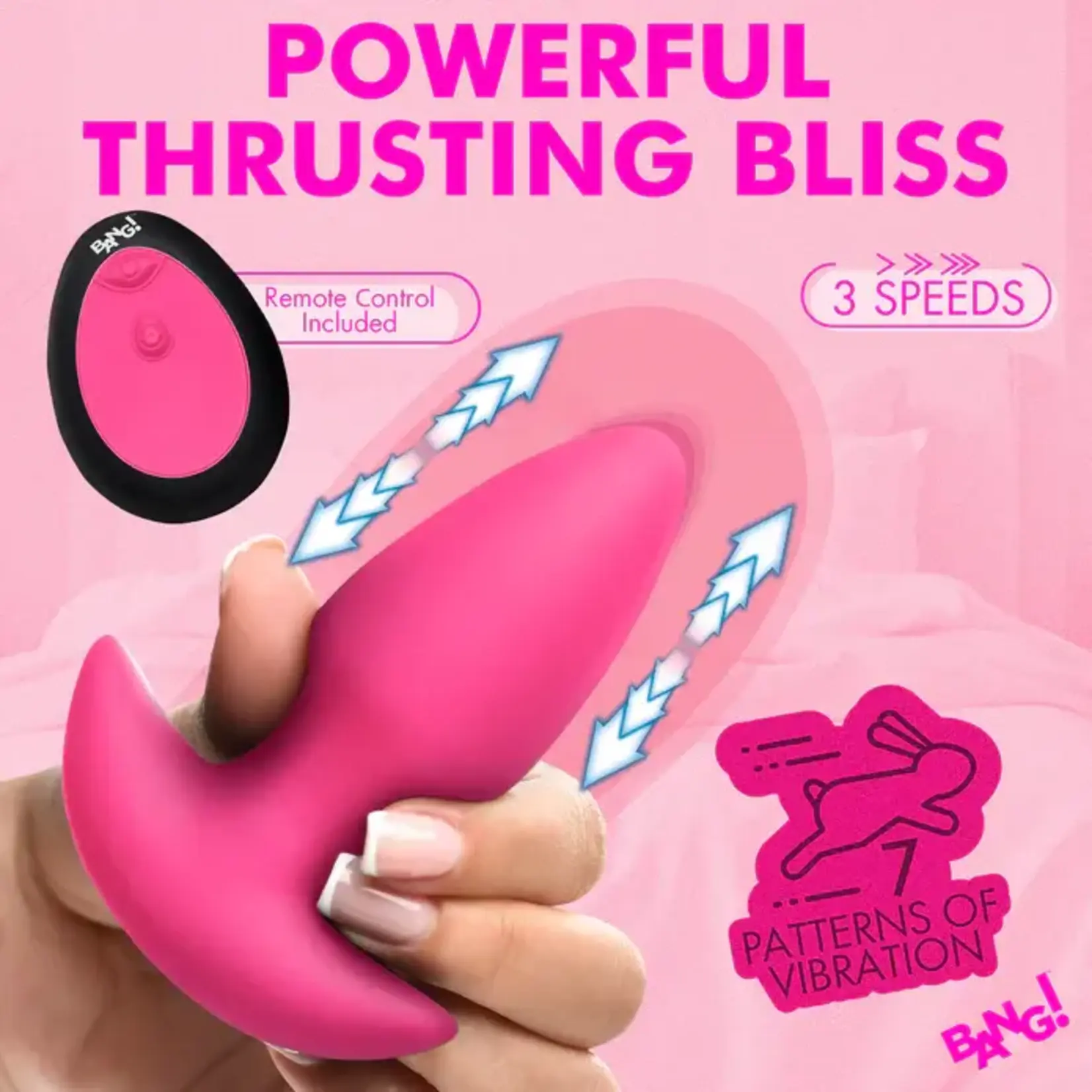 Bang! Thrusting & Vibrating Rechargeable Silicone Butt Plug - Pink