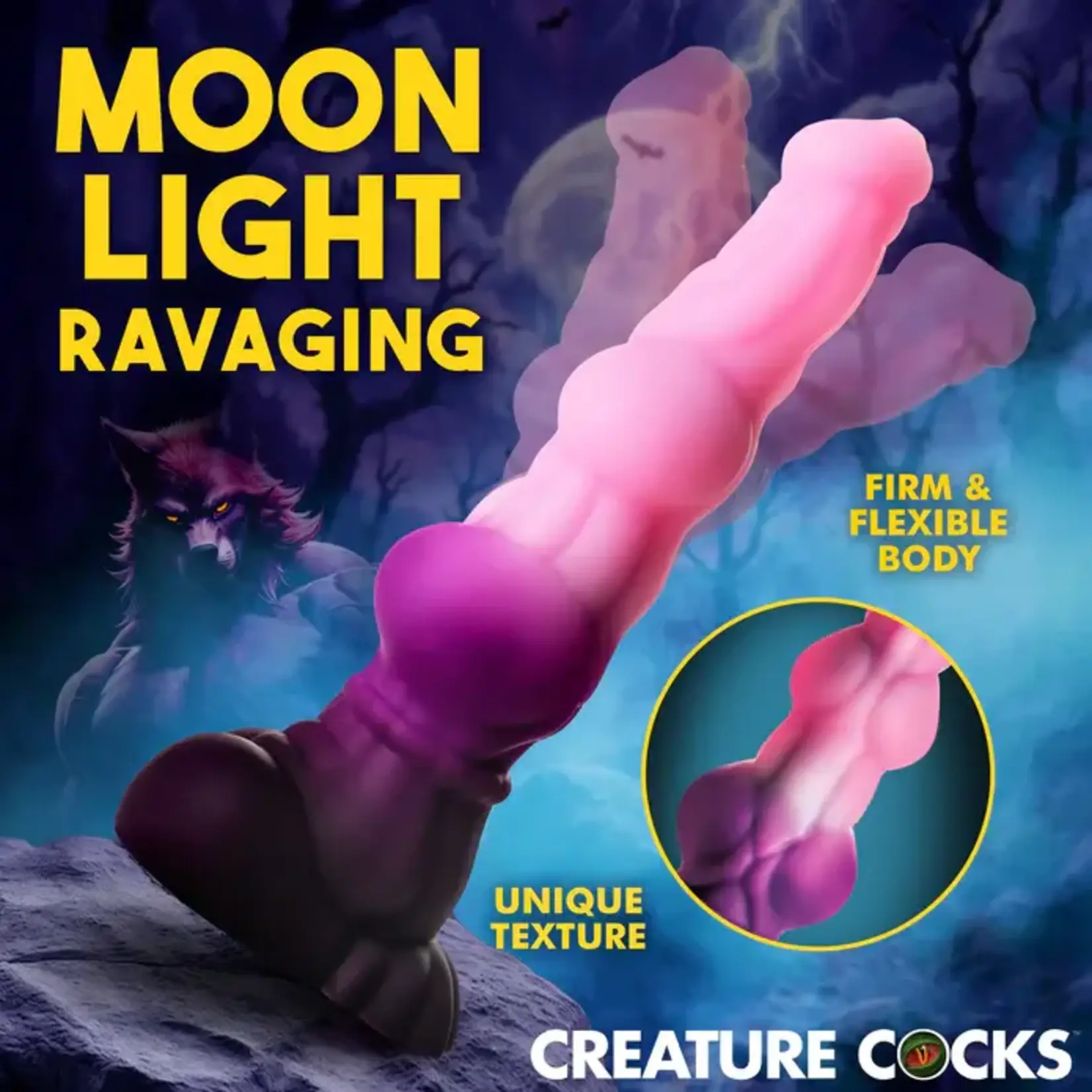 Creature Cocks Lycan Werewolf Silicone Dildo - Pink/Purple