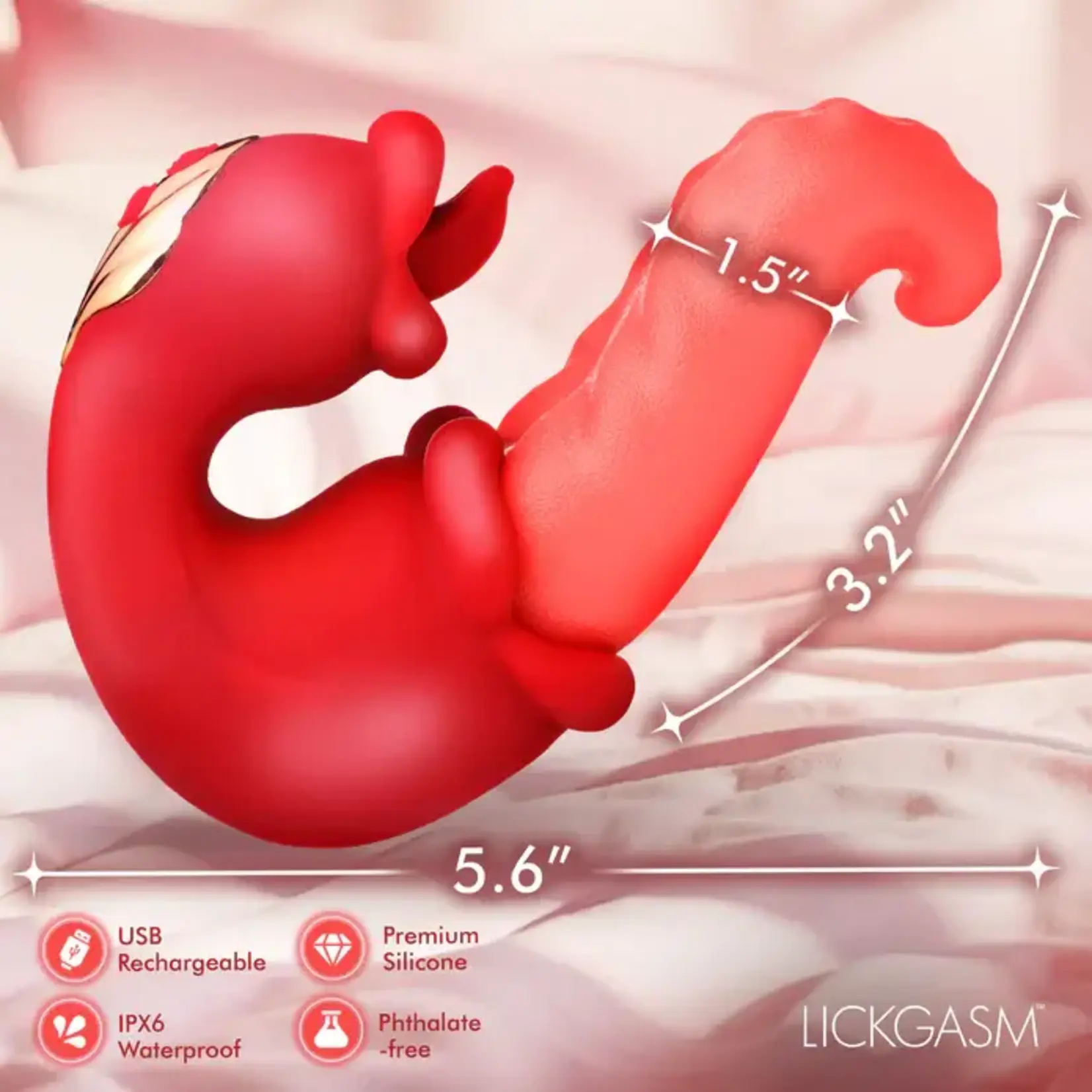 Lickgasm Lick Lasher Rechargeable Silicone Licking Vibrator - Red/Pink