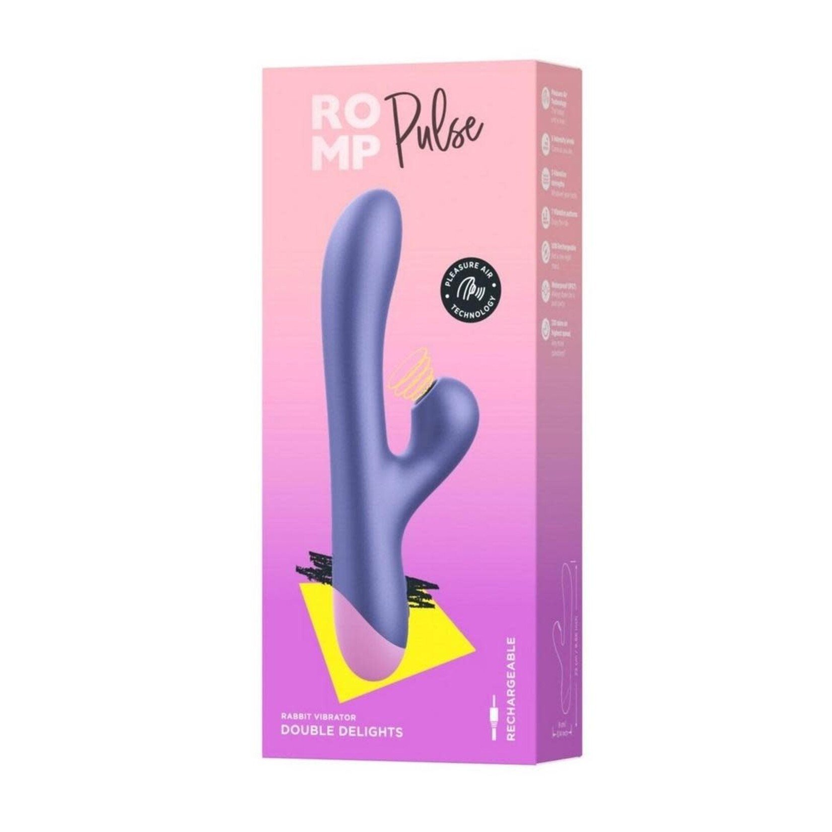 Romp Pulse Rechargeable Silicone Rabbit Vibrator with Pleasure Air - Purple/Pink