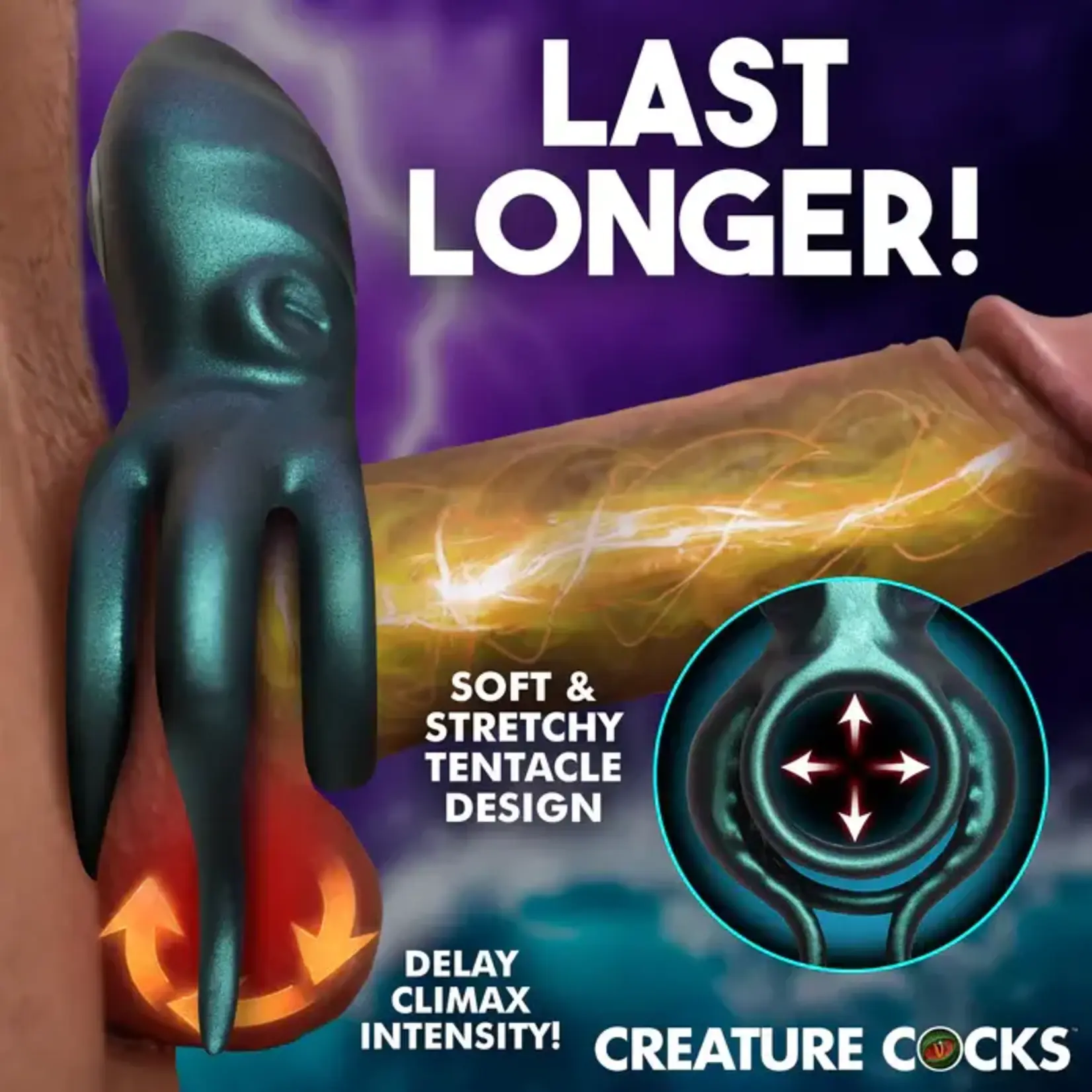 Creature Cocks Octo Grip Vibrating Rechargeable Silicone Cock Ring with Remote - Blue