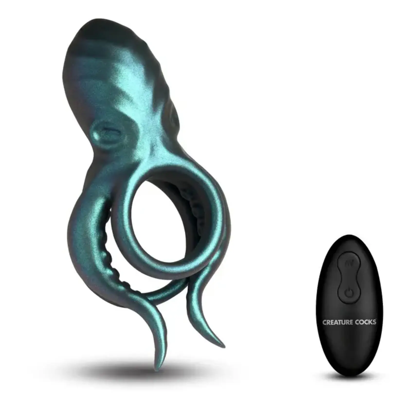 Creature Cocks Octo Grip Vibrating Rechargeable Silicone Cock Ring with Remote - Blue