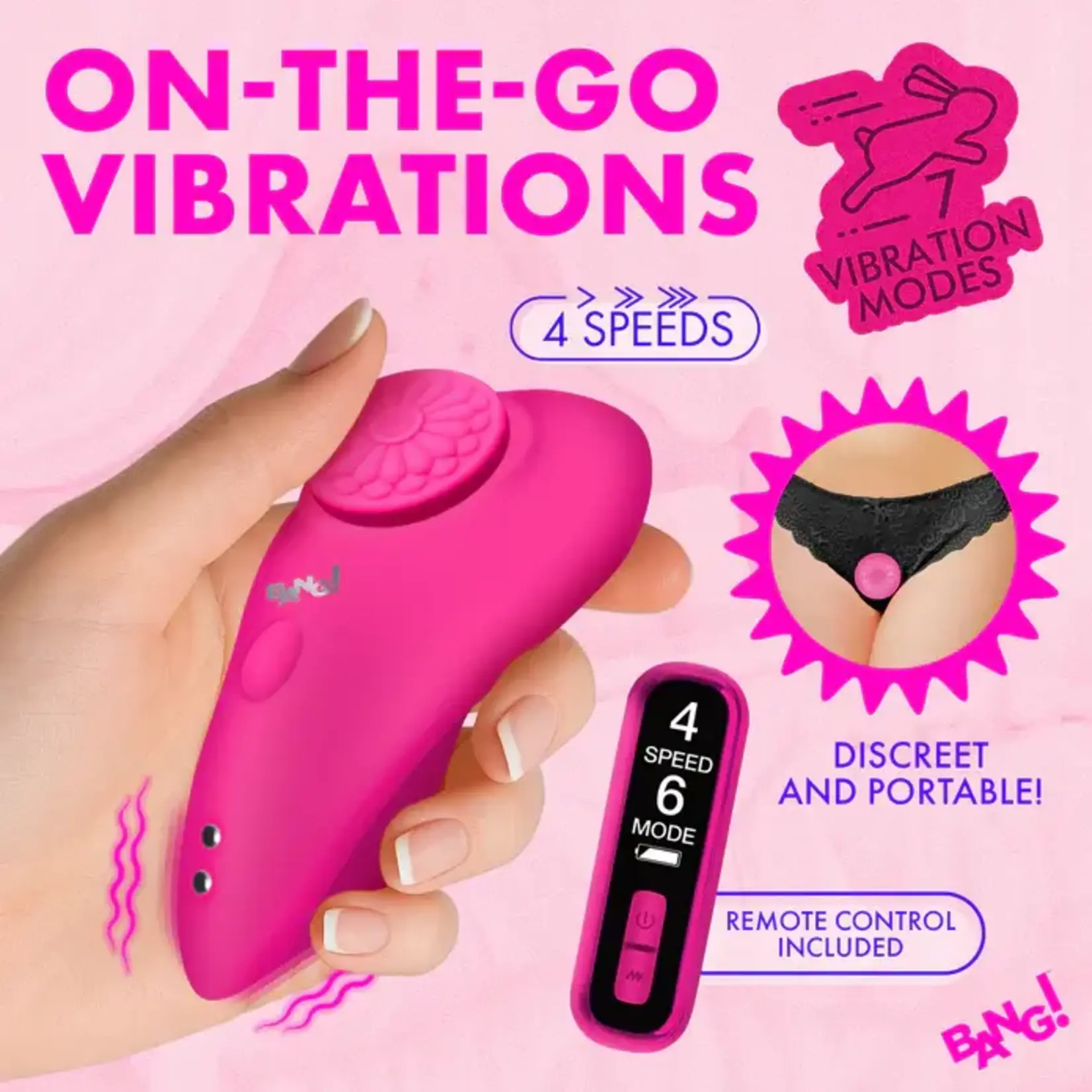 Bang! Silicone Rechargeable Panty Vibe with Remote Control - Pink