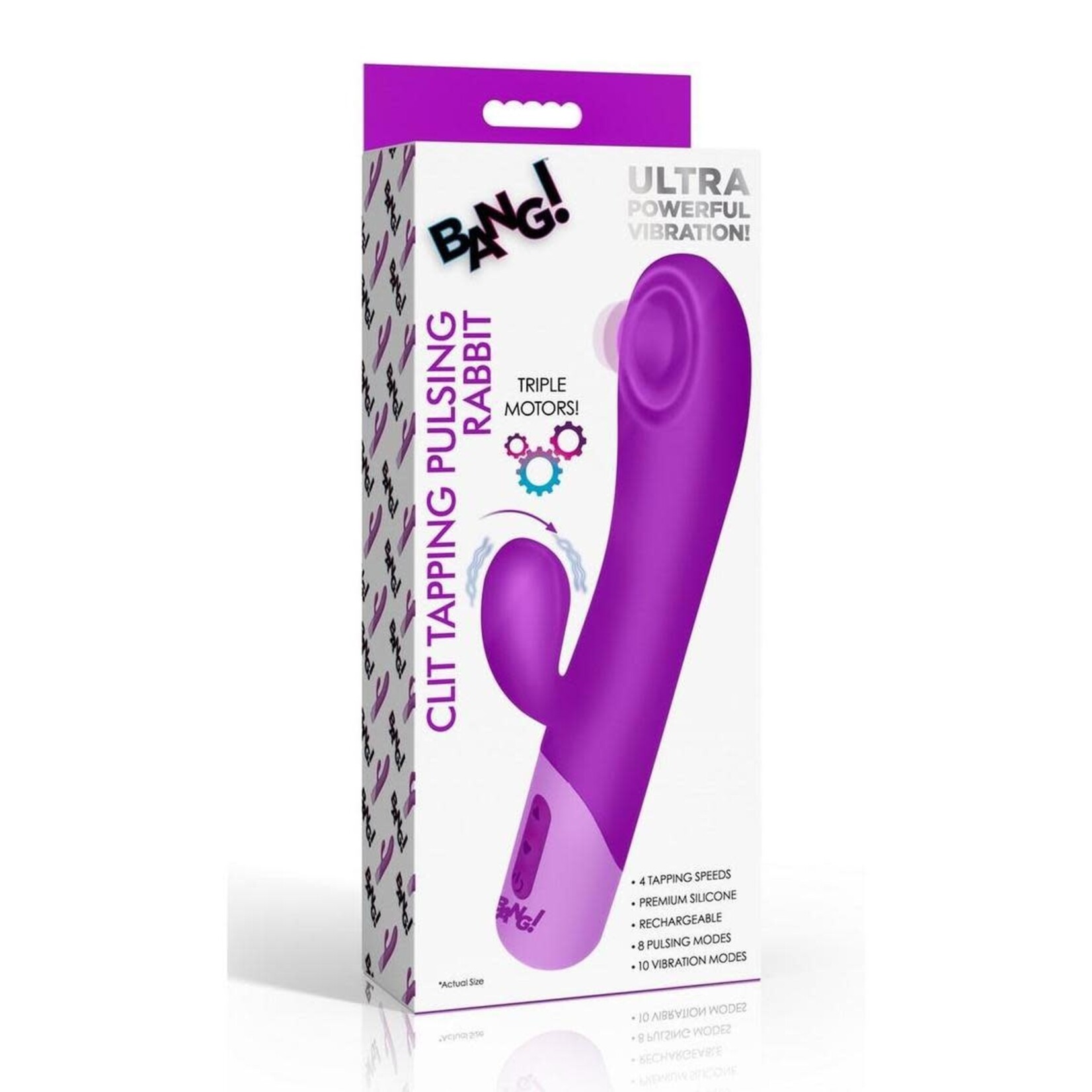 Bang! Clit Tapping Pulsing Rechargeable Silicone Rabbit Vibrator - Purple