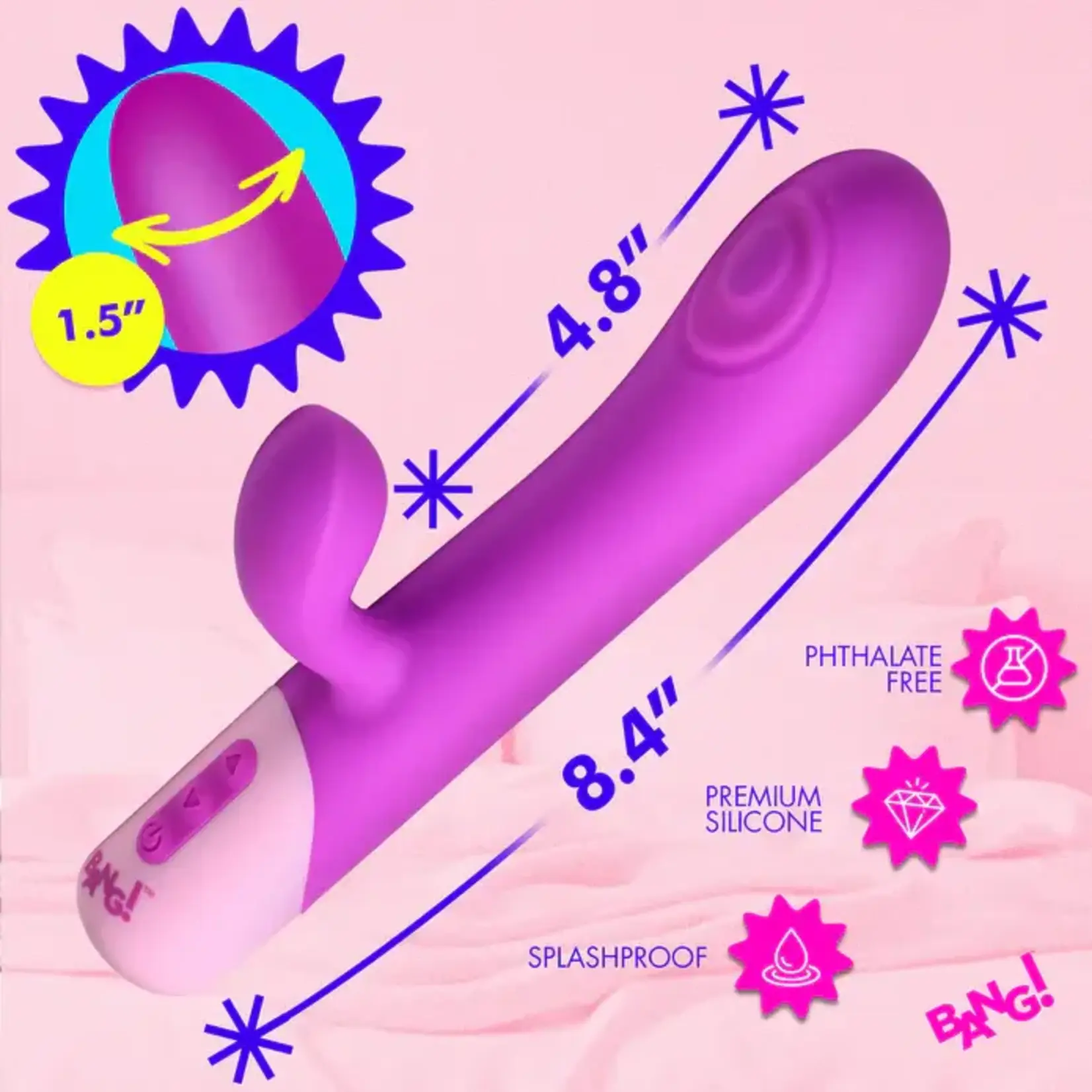 Bang! Clit Tapping Pulsing Rechargeable Silicone Rabbit Vibrator - Purple