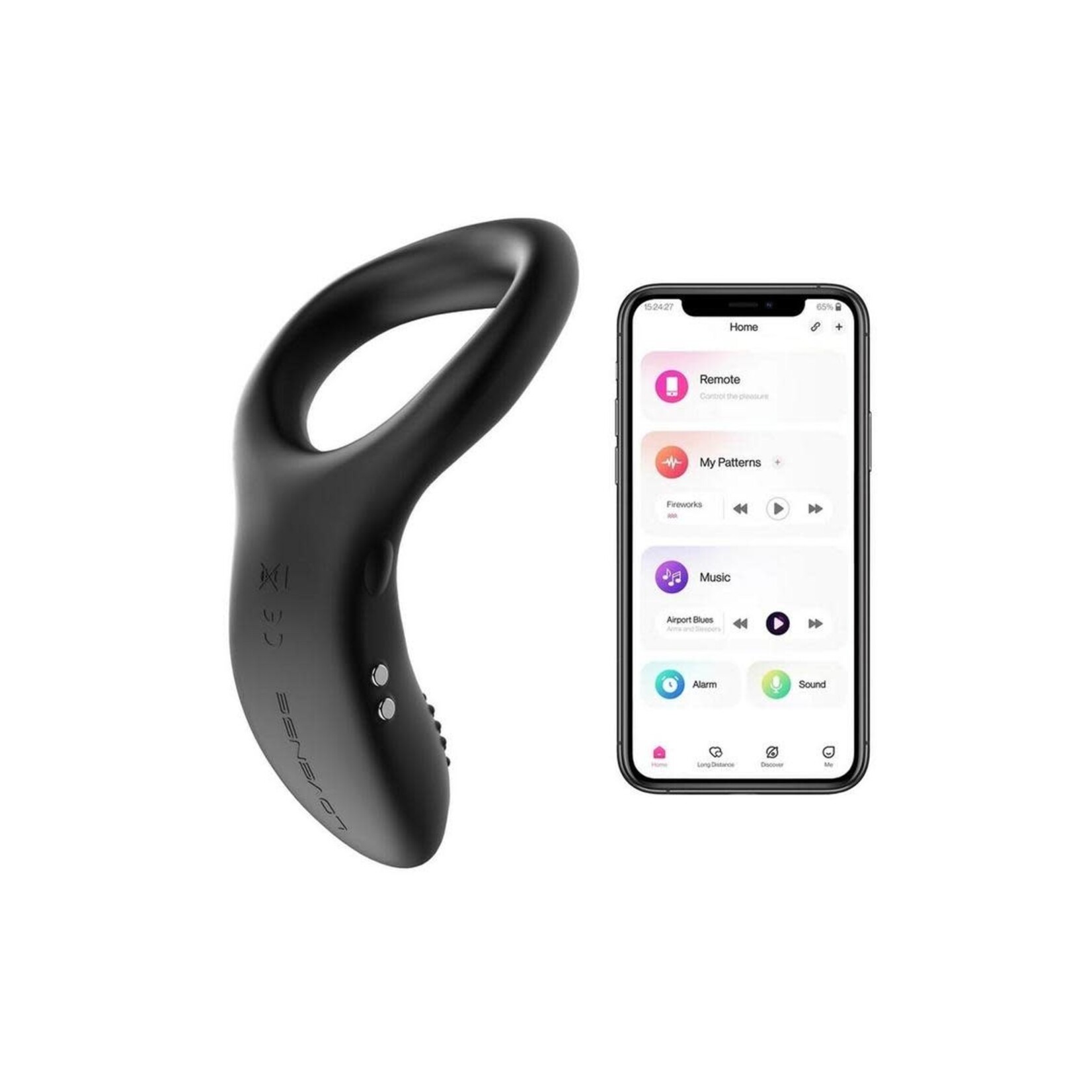 Lovense Diamo App Compatible Vibrating Silicone Cock Ring - Black