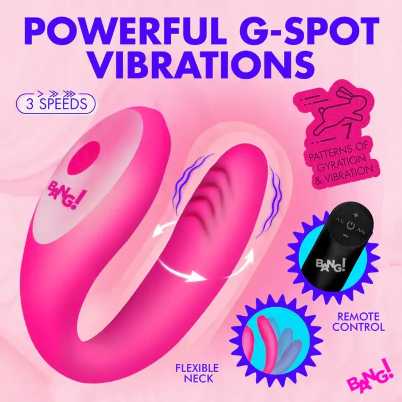 Bang! Gyrating G-Spot Rechargeable Silicone Dual Stimulating Vibrator with Remote - Pink