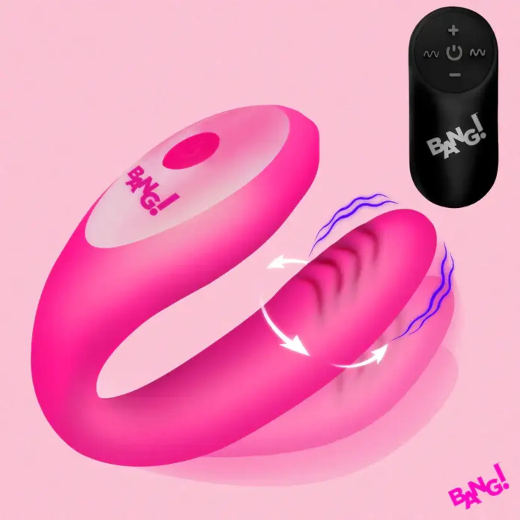 Bang! Gyrating G-Spot Rechargeable Silicone Dual Stimulating Vibrator with Remote - Pink
