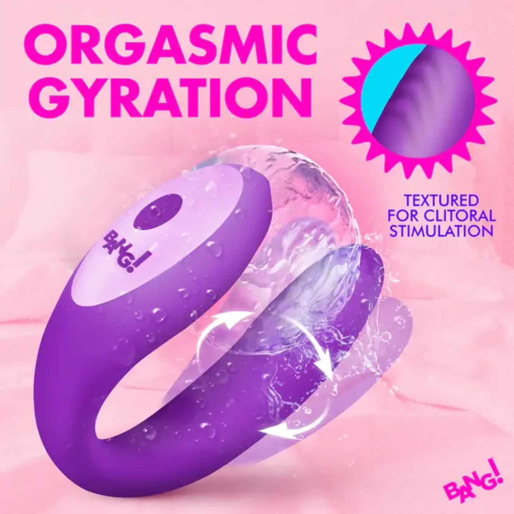 Bang! Gyrating G-Spot Rechargeable Silicone Dual Stimulating Vibrator with Remote - Purple