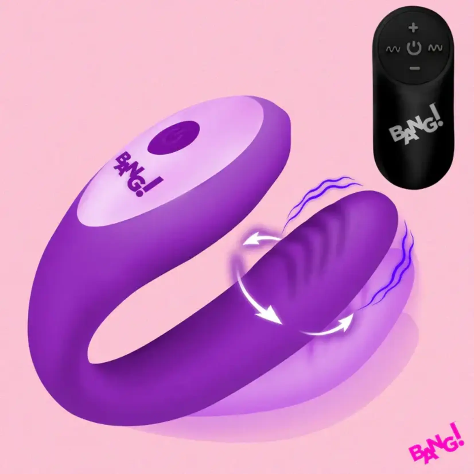 Bang! Gyrating G-Spot Rechargeable Silicone Dual Stimulating Vibrator with Remote - Purple