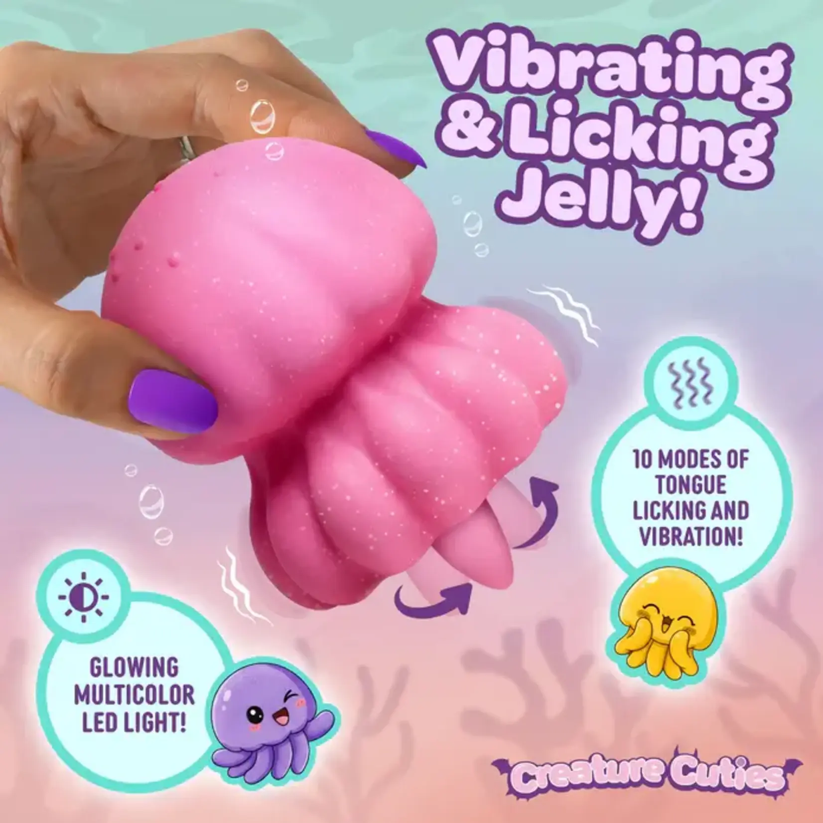 Creature Cocks Glow Jelly Licking & Vibrating Rechargeable Silicone Stimulator - Pink