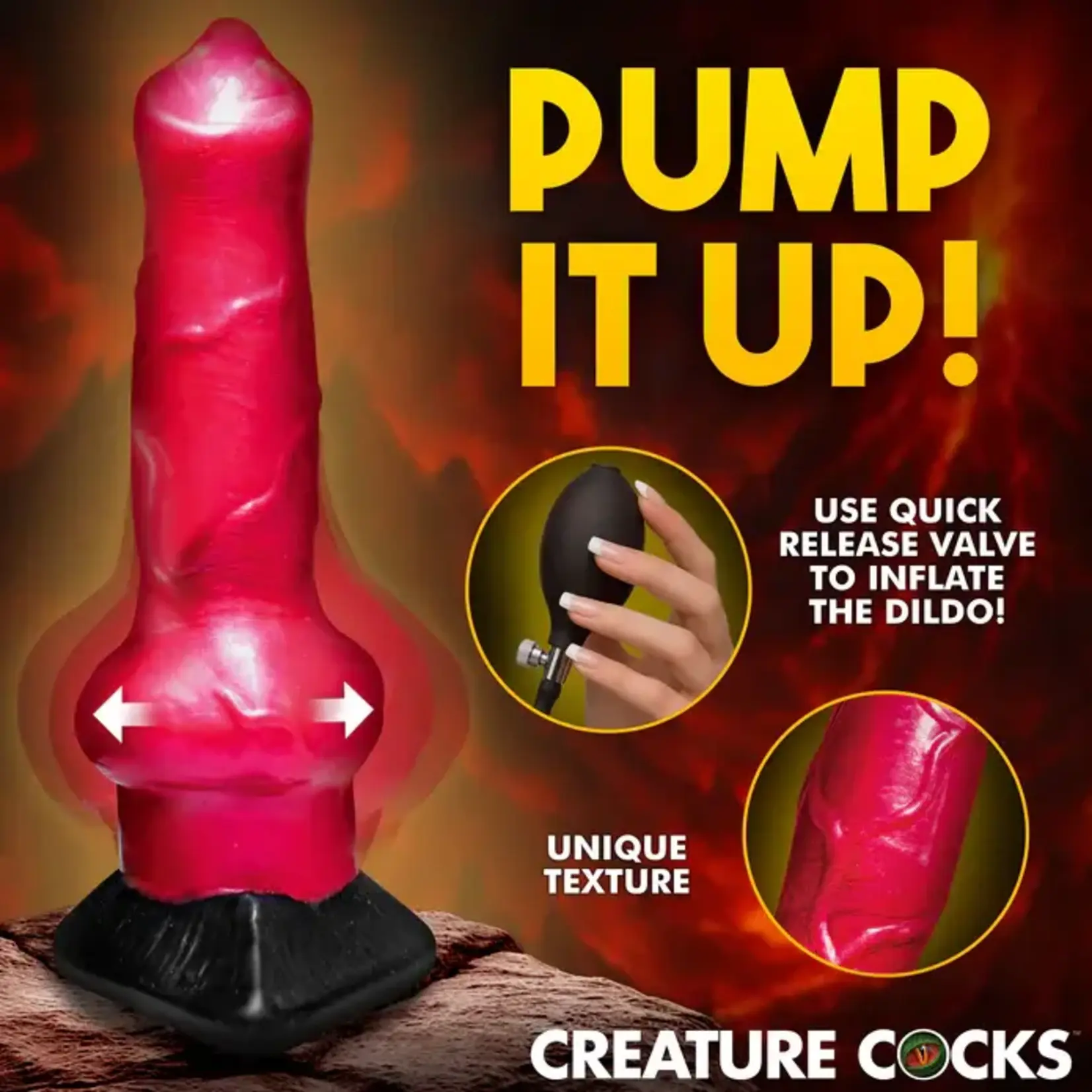 Creature Cocks Hell Hound Inflatable Silicone Dildo - Red/Black