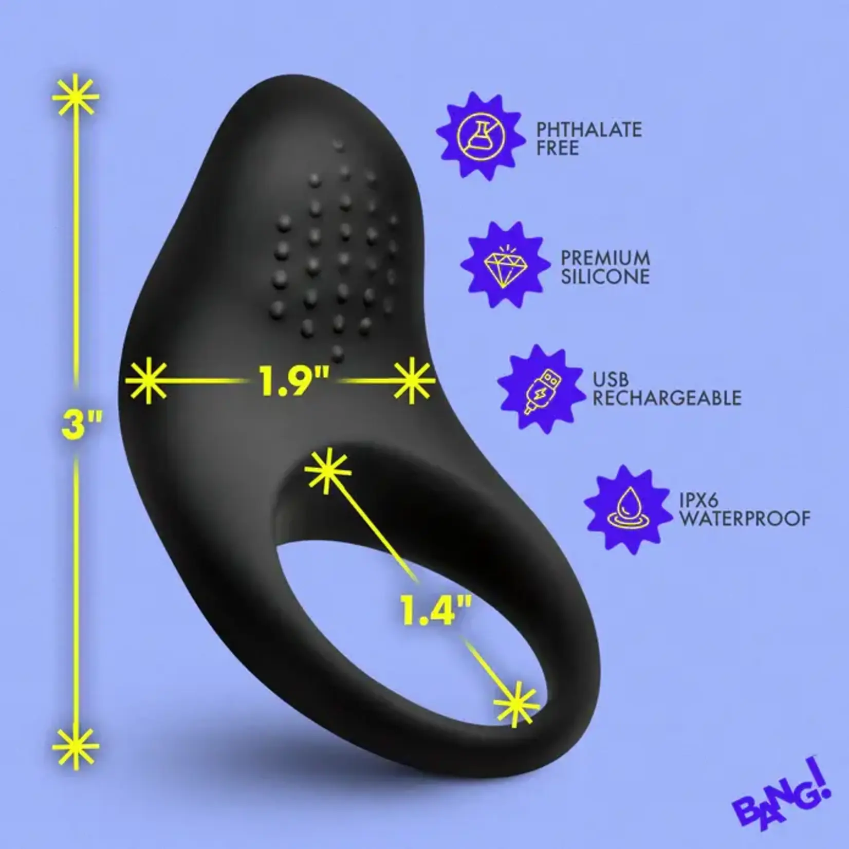 Bang! Vibrating Silicone Cock Ring - Black