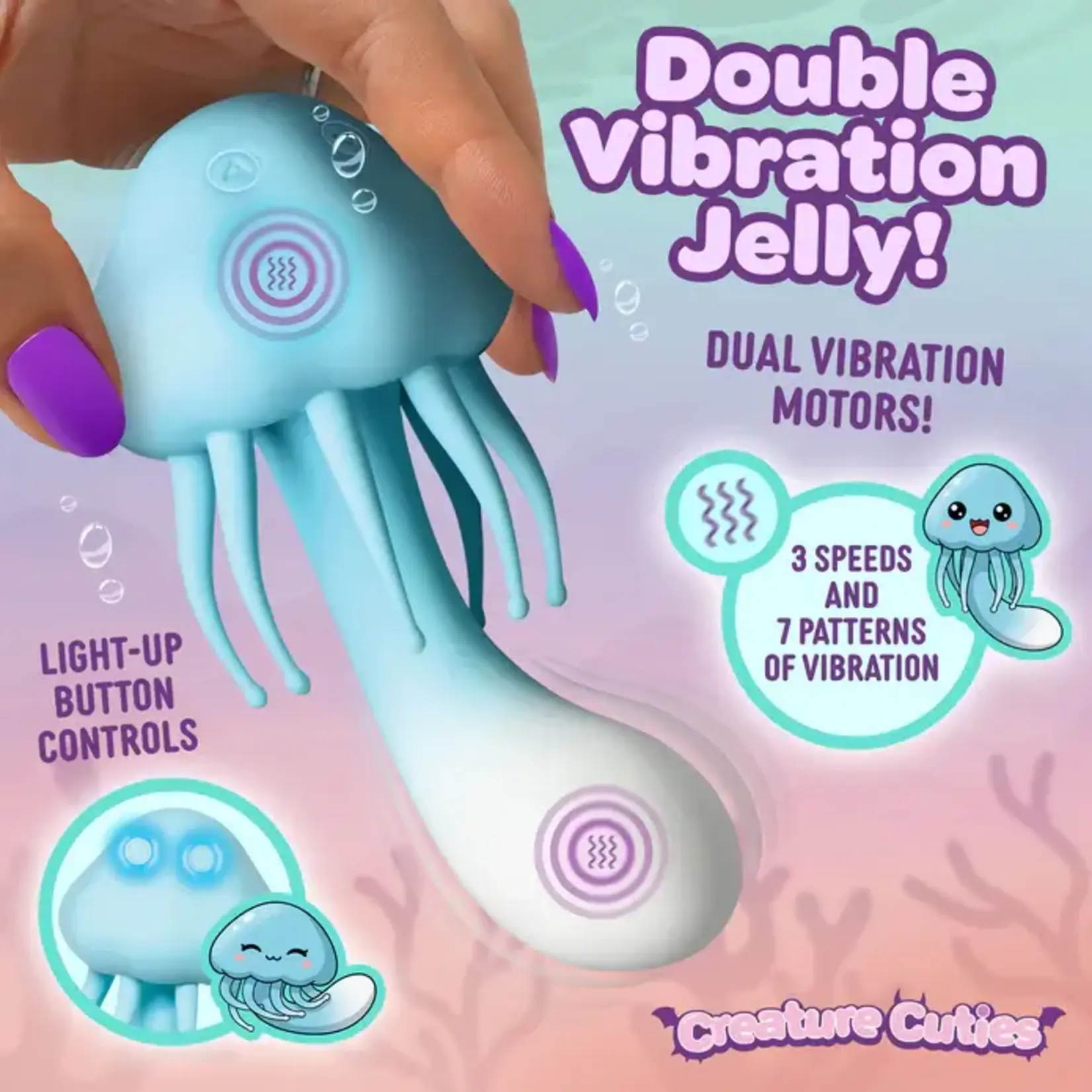 Creature Cuties Jellyvibe Rechargeable Silicone Vibrator - Blue/White