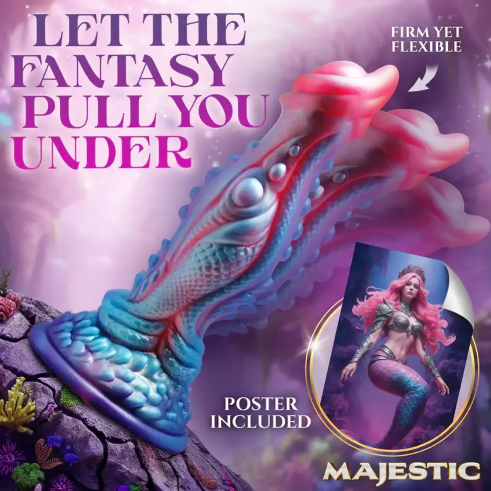 Creature Cocks Delphine Mermaid Silicone Dildo - Blue/Pink