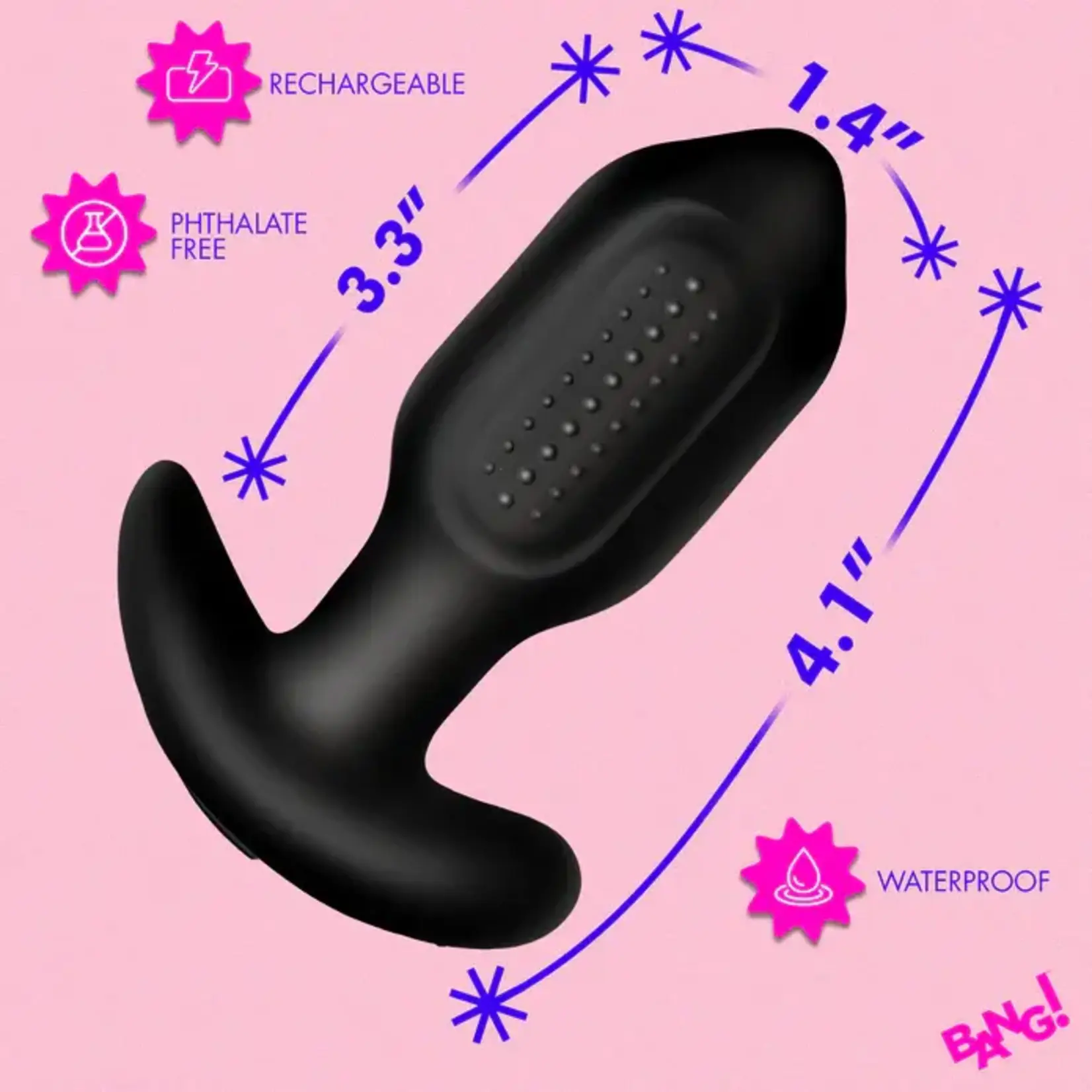 Bang! Bumpy Vibrating Rechargeable Silicone Butt Plug - Black
