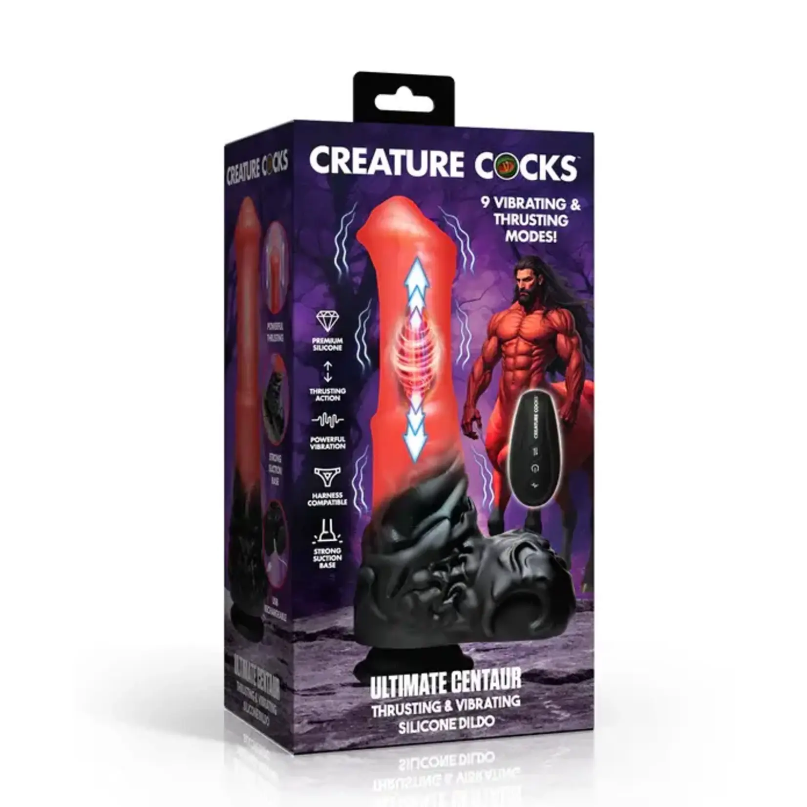 Creature Cocks Ultimate Centaur Thrusting & Vibrating Rechargeable Silicone Dildo with Remote Control - Red/Black