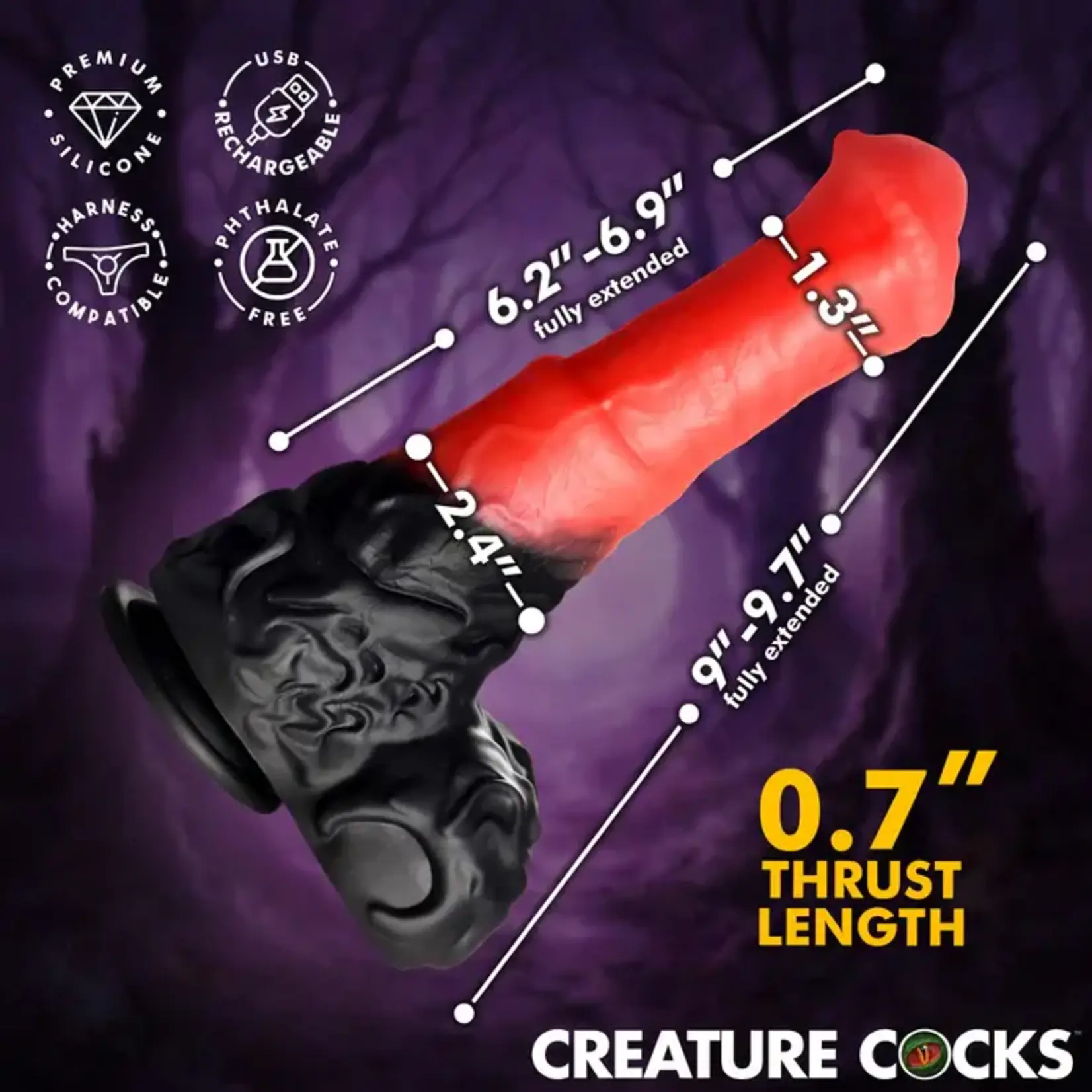 Creature Cocks Ultimate Centaur Thrusting & Vibrating Rechargeable Silicone Dildo with Remote Control - Red/Black