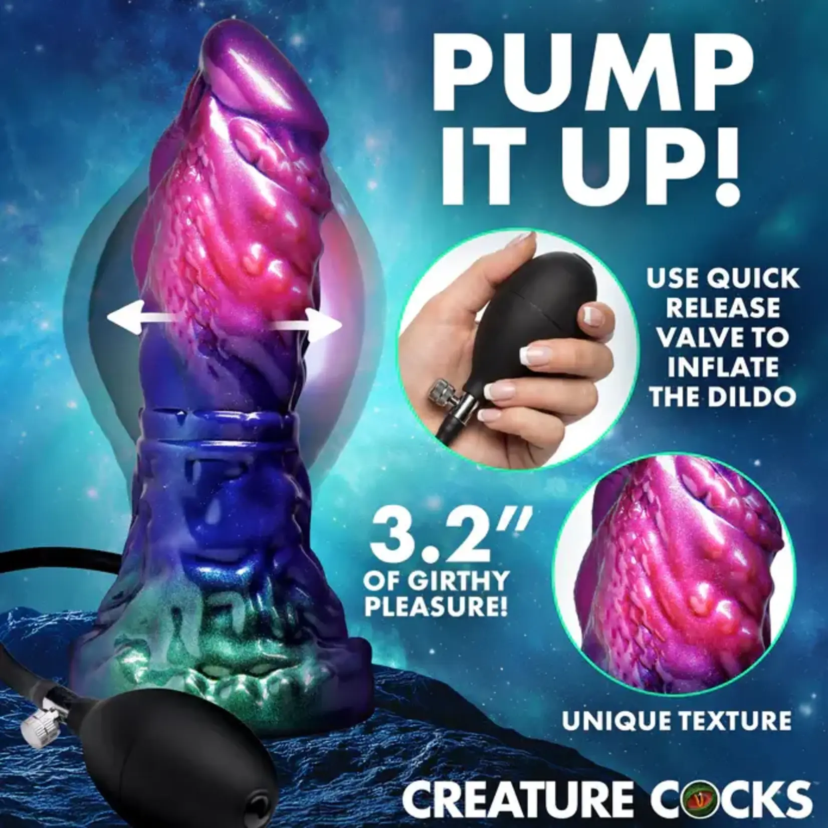 Creature Cocks Gorge Inflatable Silicone Dildo - Multicolor