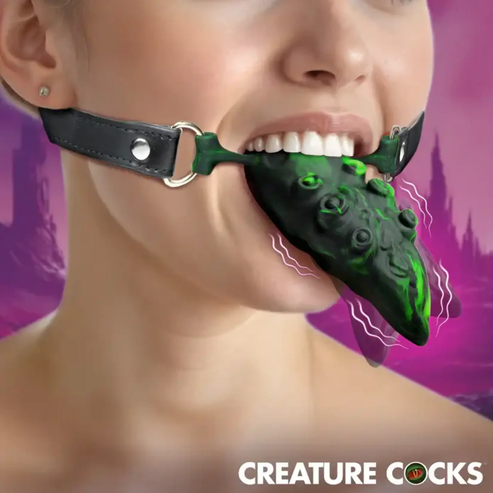 Creature Cocks Dragon's Lick Vibrating Rechargeable Silicone Oral Enhancer with Harness - Green/Black