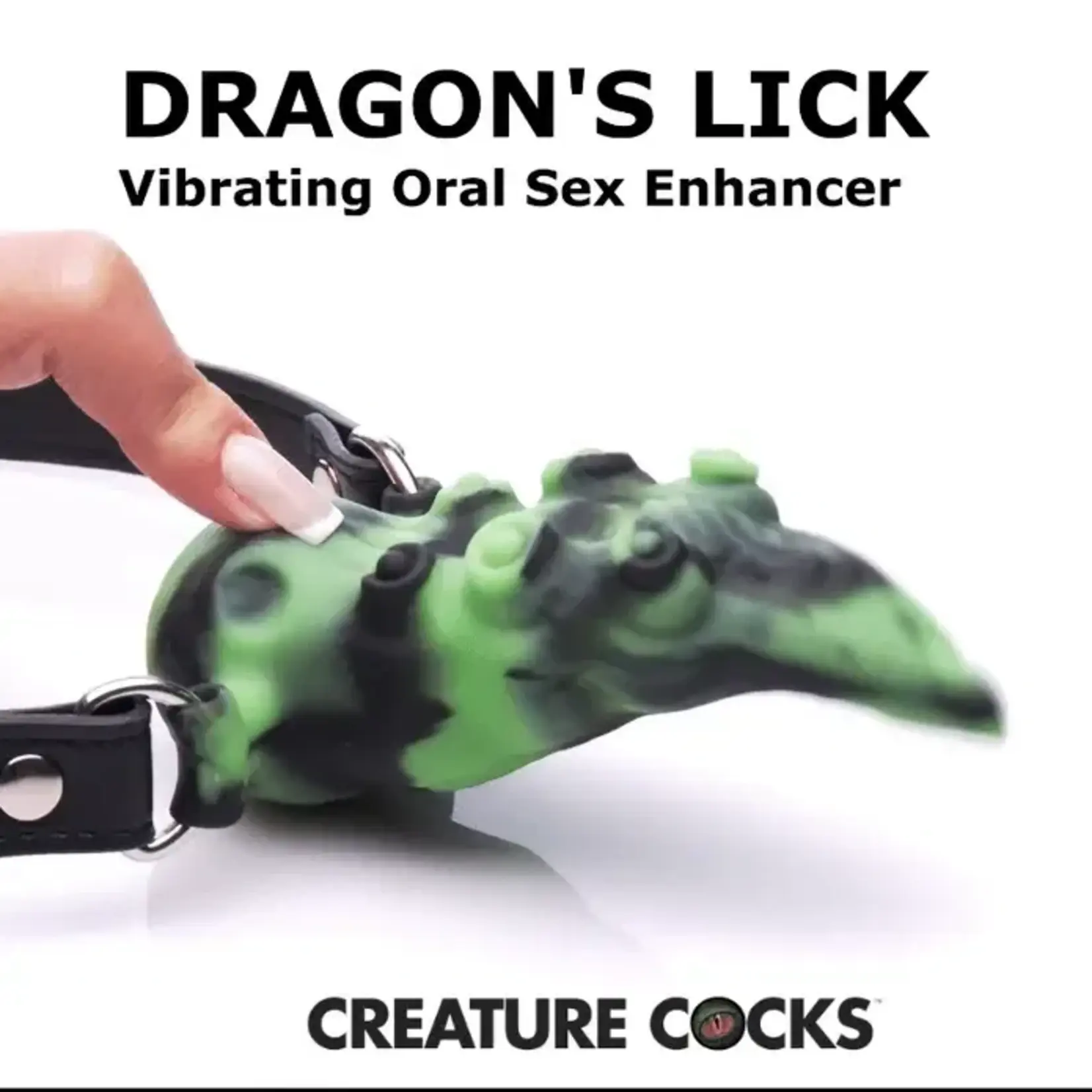Creature Cocks Dragon's Lick Vibrating Rechargeable Silicone Oral Enhancer with Harness - Green/Black