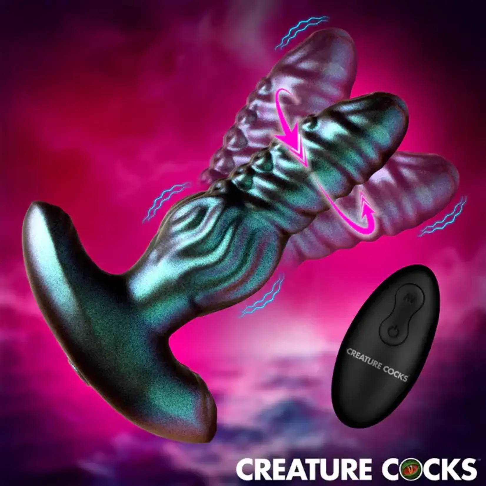 Creature Cocks Octo-Squirm Vibrating & Squirming Rechargeable Silicone Anal Plug with Remote Control - Blue