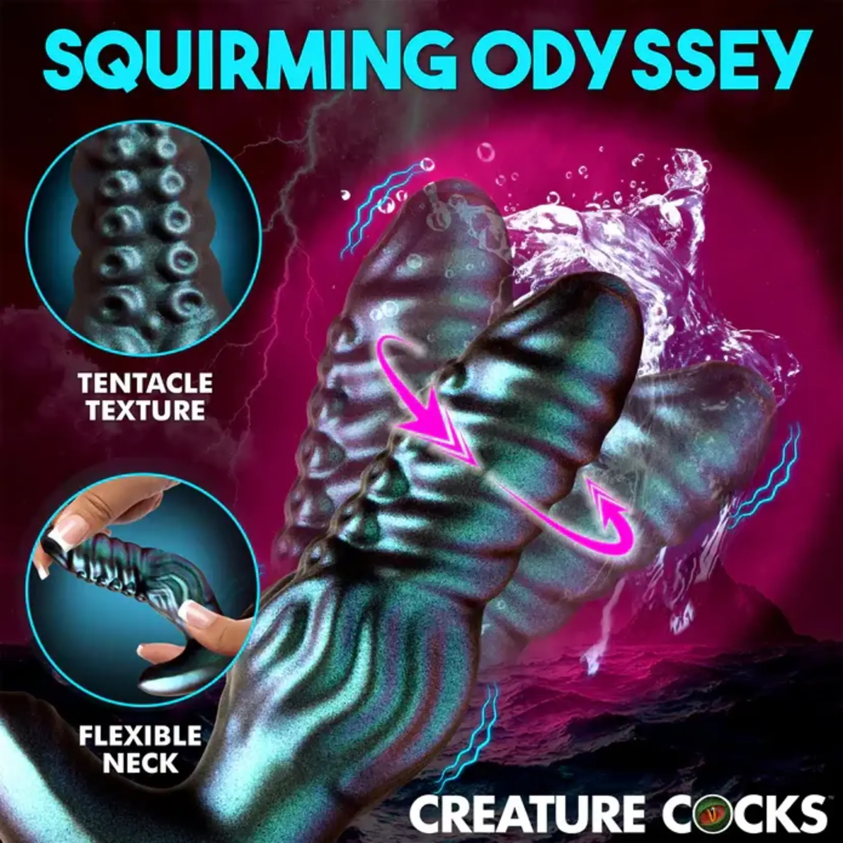 Creature Cocks Octo-Squirm Vibrating & Squirming Rechargeable Silicone Anal Plug with Remote Control - Blue