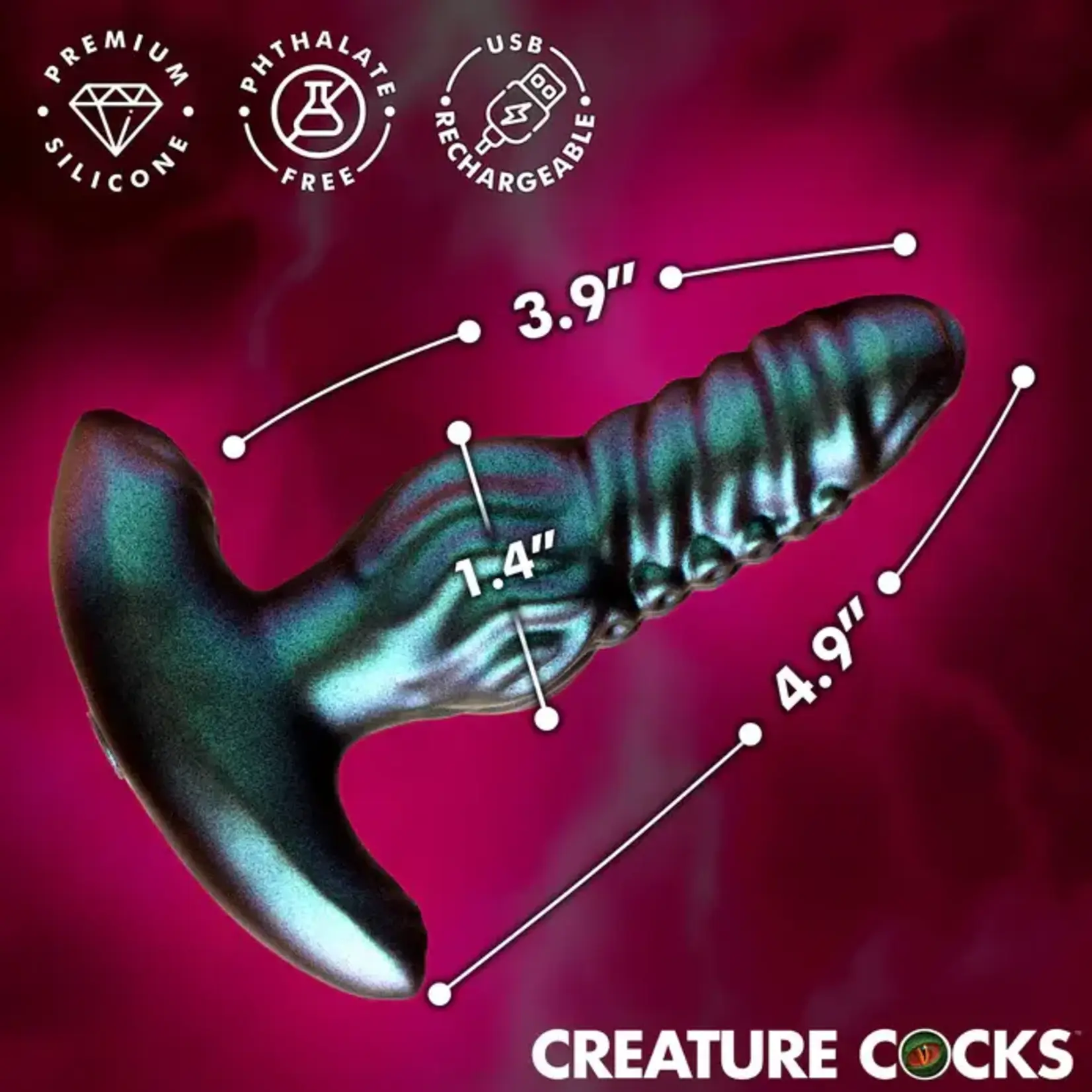Creature Cocks Octo-Squirm Vibrating & Squirming Rechargeable Silicone Anal Plug with Remote Control - Blue